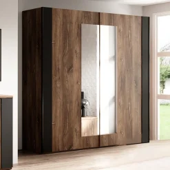 Garnero Arredamenti Armadio Ante A Specchio|Armadio Ante Scorrevoli-Armadio 200x213h cm 2 ante scorrevoli quercia scuro nero Vulcano Noce
