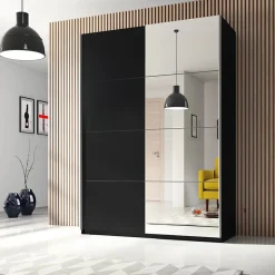 Garnero Arredamenti Armadio Ante A Specchio|Armadio Ante Scorrevoli-Armadio 120x210h cm 2 ante scorrevoli con specchio nero Pascal Gihome® Nero Opaco
