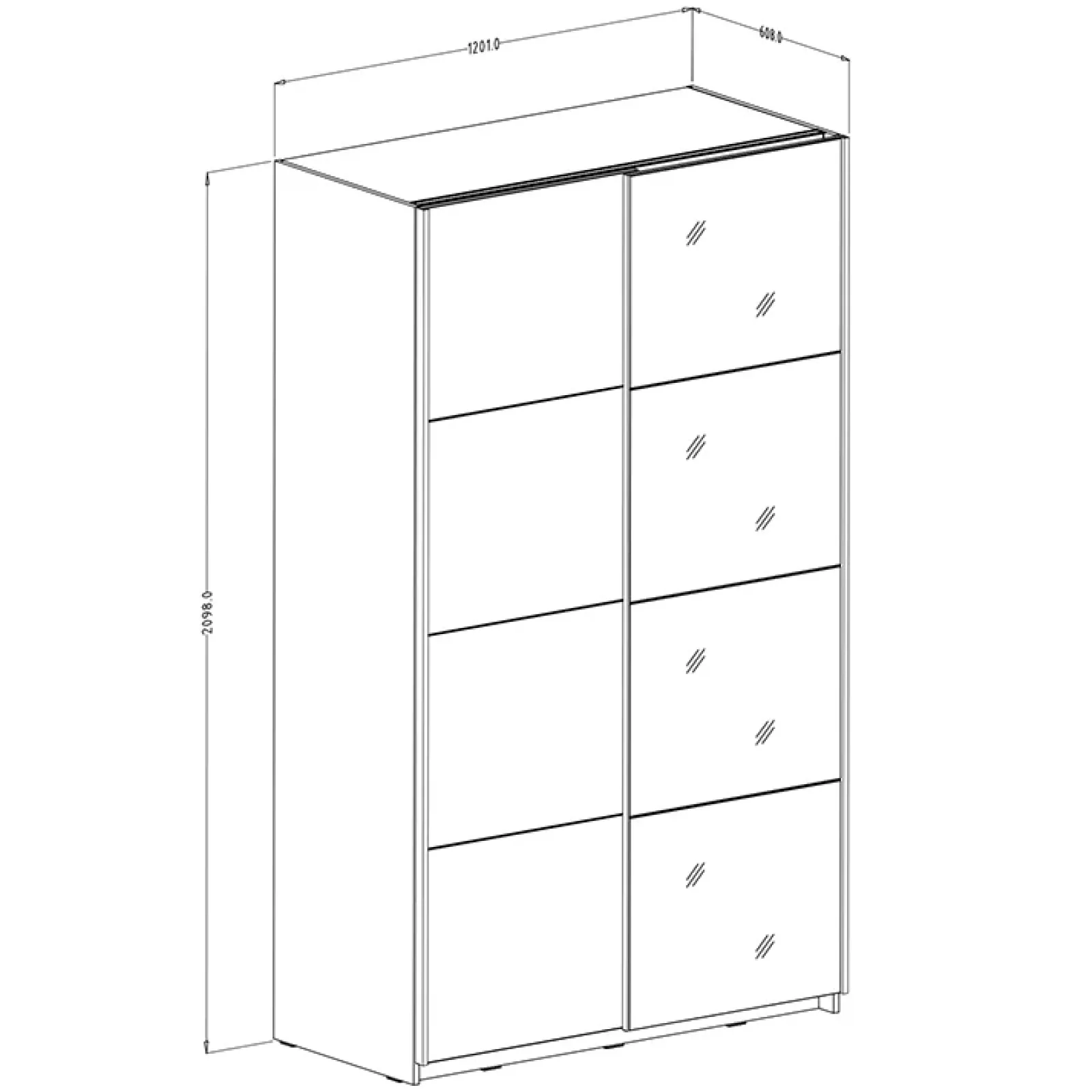 Garnero Arredamenti Armadio Ante A Specchio|Armadio Ante Scorrevoli-Armadio 120x210h cm 2 ante scorrevoli con specchio nero Pascal Gihome® Nero Opaco