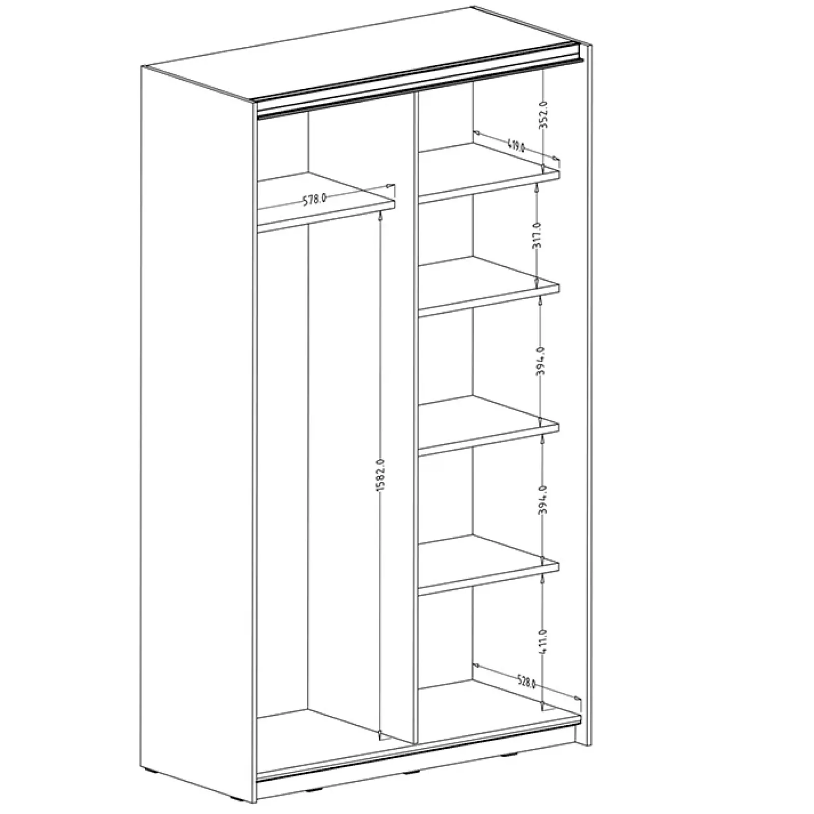 Garnero Arredamenti Armadio Ante A Specchio|Armadio Ante Scorrevoli-Armadio 120x210h cm 2 ante scorrevoli con specchio nero Pascal Gihome® Nero Opaco