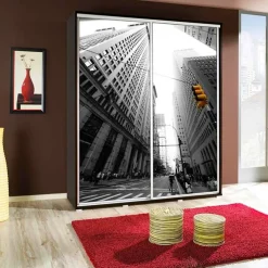 Garnero Arredamenti Armadio Ante Scorrevoli|Guardaroba-Armadio 155x215h cm 2 ante scorrevoli moderno Eliot Stampa Skyline