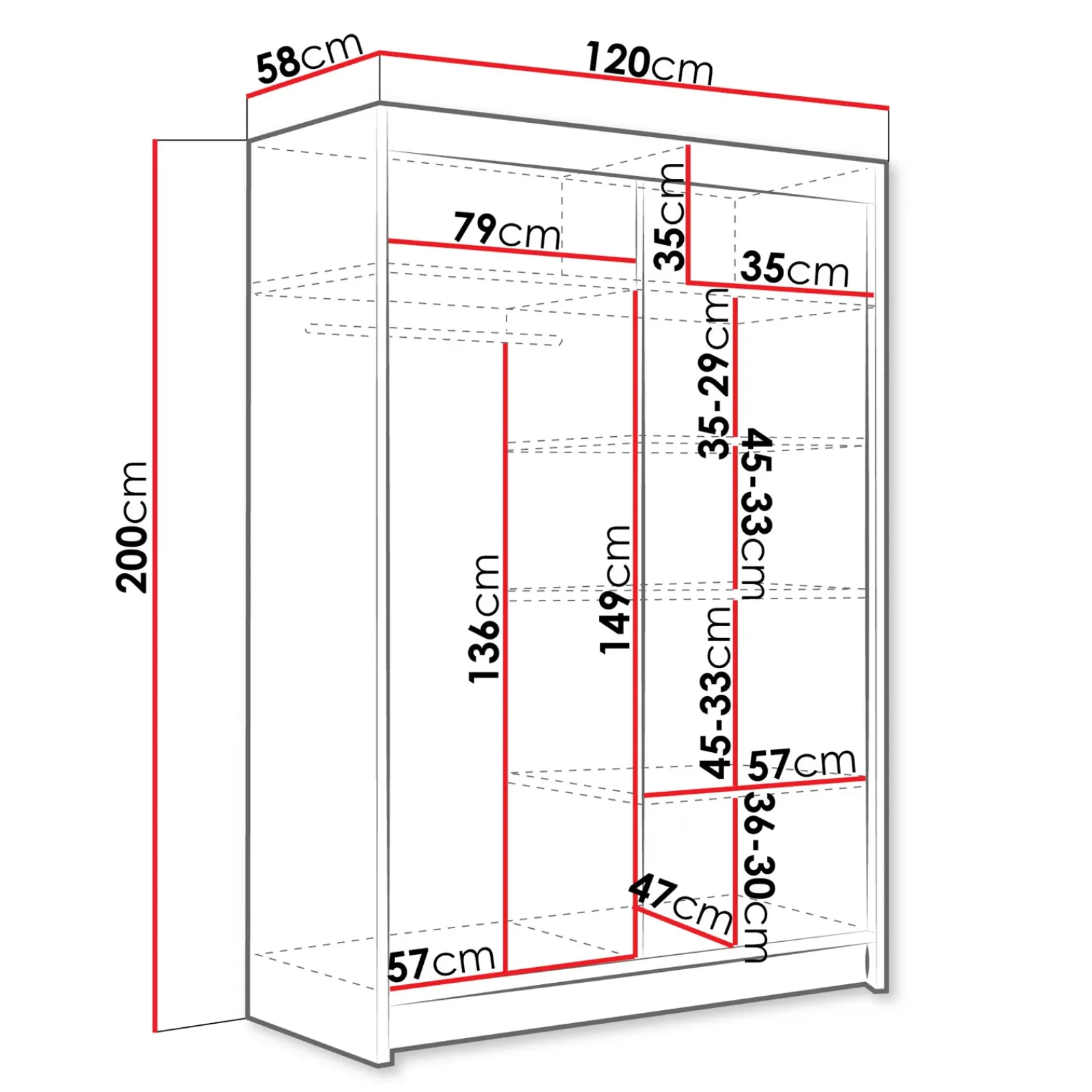 Garnero Arredamenti Armadio Ante A Specchio-Armadio 120x200h cm 2 ante scorrevoli con specchio bianco Tancredi