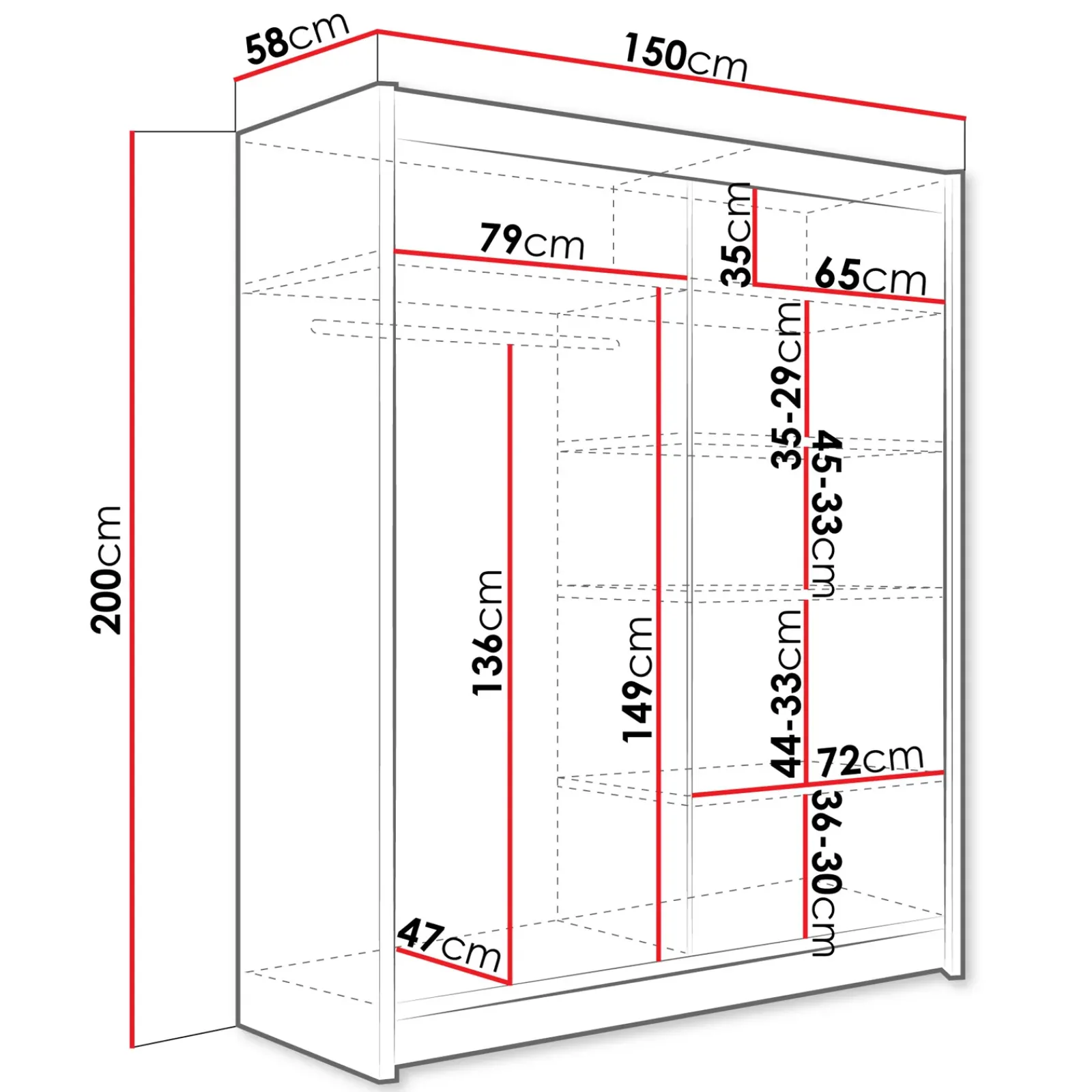 Garnero Arredamenti Armadio Ante A Specchio-Armadio 150x200h cm 2 ante scorrevoli con specchio bianco Lunysia