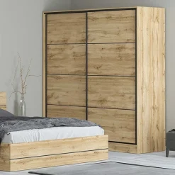 Garnero Arredamenti Armadio Ante Scorrevoli|Guardaroba-Armadio 180x200h cm 2 ante scorrevoli moderno quercia Tamika