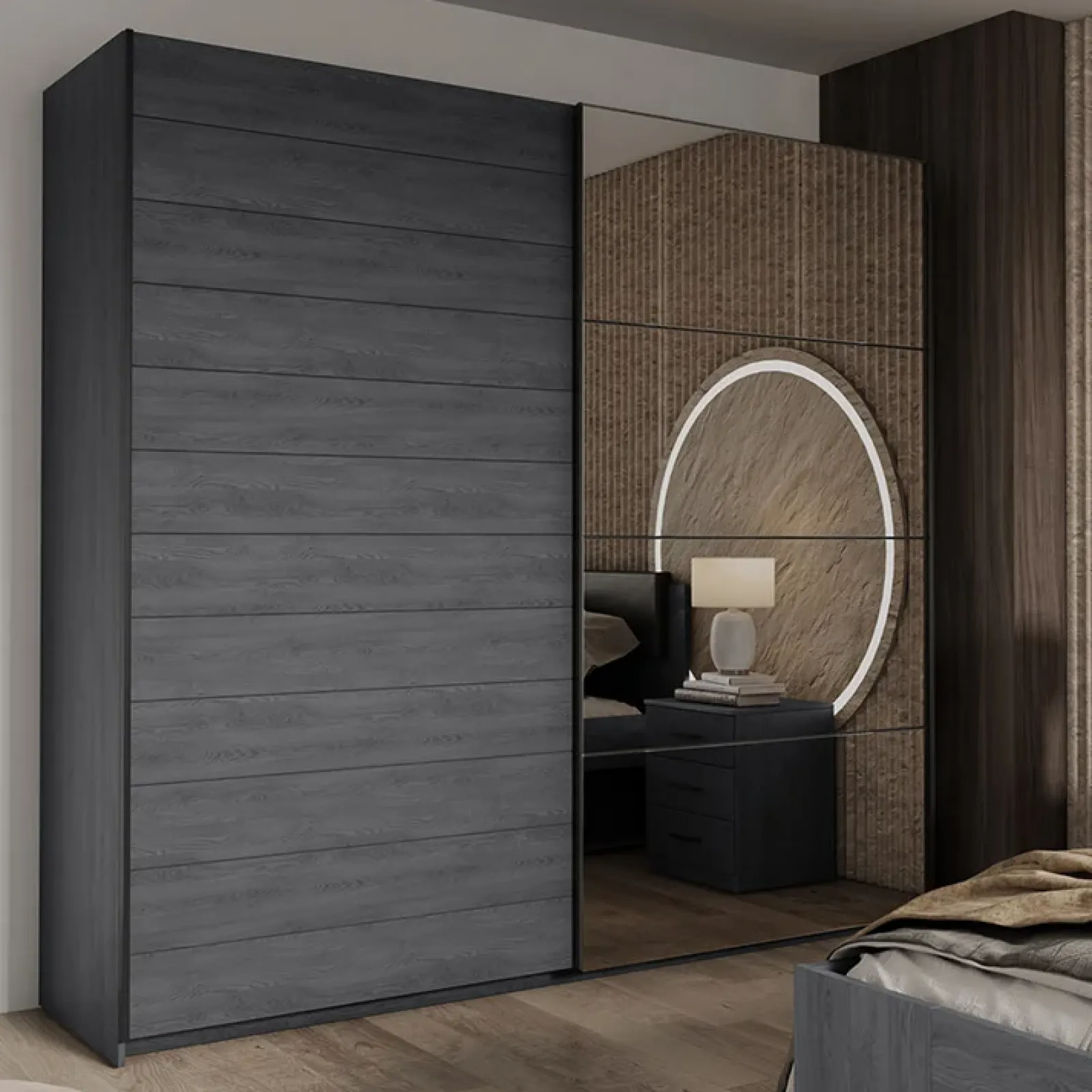 Garnero Arredamenti Armadio Ante A Specchio|Armadio Ante Scorrevoli-Armadio 220x210h cm 2 ante scorrevoli con specchio Cortina Gihome® Ossido