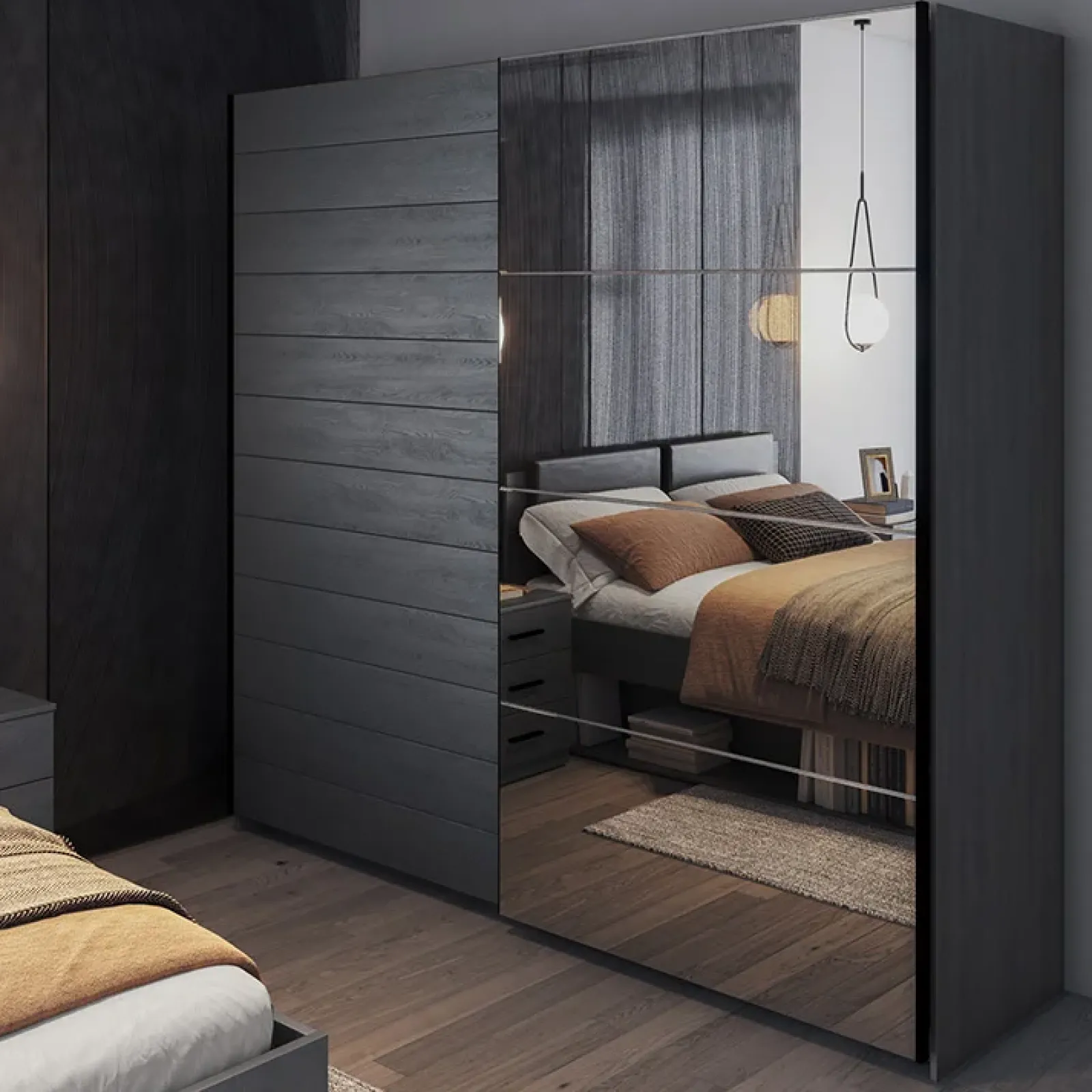 Garnero Arredamenti Armadio Ante A Specchio|Armadio Ante Scorrevoli-Armadio 220x210h cm 2 ante scorrevoli con specchio Cortina Gihome® Ossido