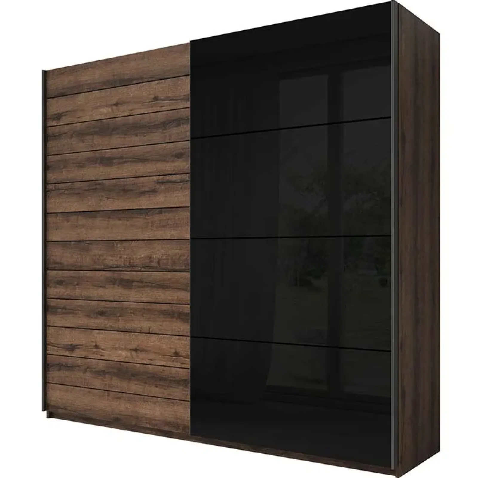 Garnero Arredamenti Armadio Ante Scorrevoli|Guardaroba-Armadio 220x210h cm 2 ante scorrevoli rovere nero lucido Cortina Gihome® Nero Lucido - Wengè