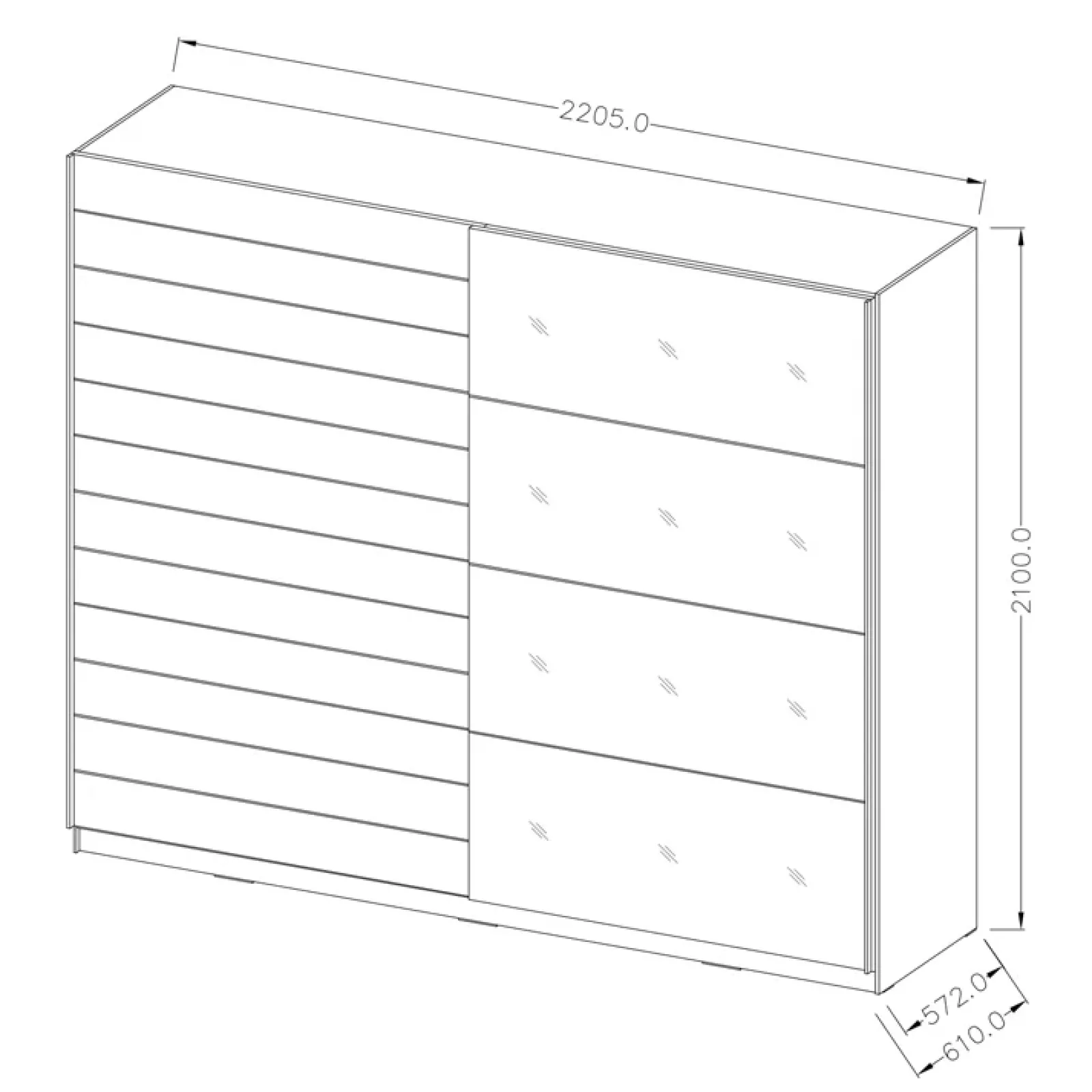 Garnero Arredamenti Armadio Ante Scorrevoli|Guardaroba-Armadio 220x210h cm 2 ante scorrevoli rovere nero lucido Cortina Gihome® Nero Lucido - Wengè