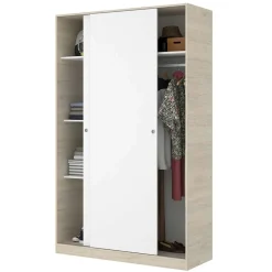 Garnero Arredamenti Armadio Ante Scorrevoli|Guardaroba-Armadio 120x204h cm 2 ante scorrevoli rovere bianco lucido Royal Bianco Lucido - Rovere