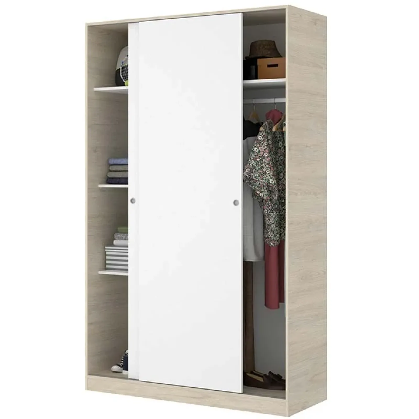 Garnero Arredamenti Armadio Ante Scorrevoli|Guardaroba-Armadio 120x204h cm 2 ante scorrevoli rovere bianco lucido Royal Bianco Lucido - Rovere