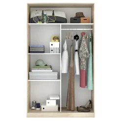 Garnero Arredamenti Armadio Ante Scorrevoli|Guardaroba-Armadio 120x204h cm 2 ante scorrevoli rovere bianco lucido Royal Bianco Lucido - Rovere