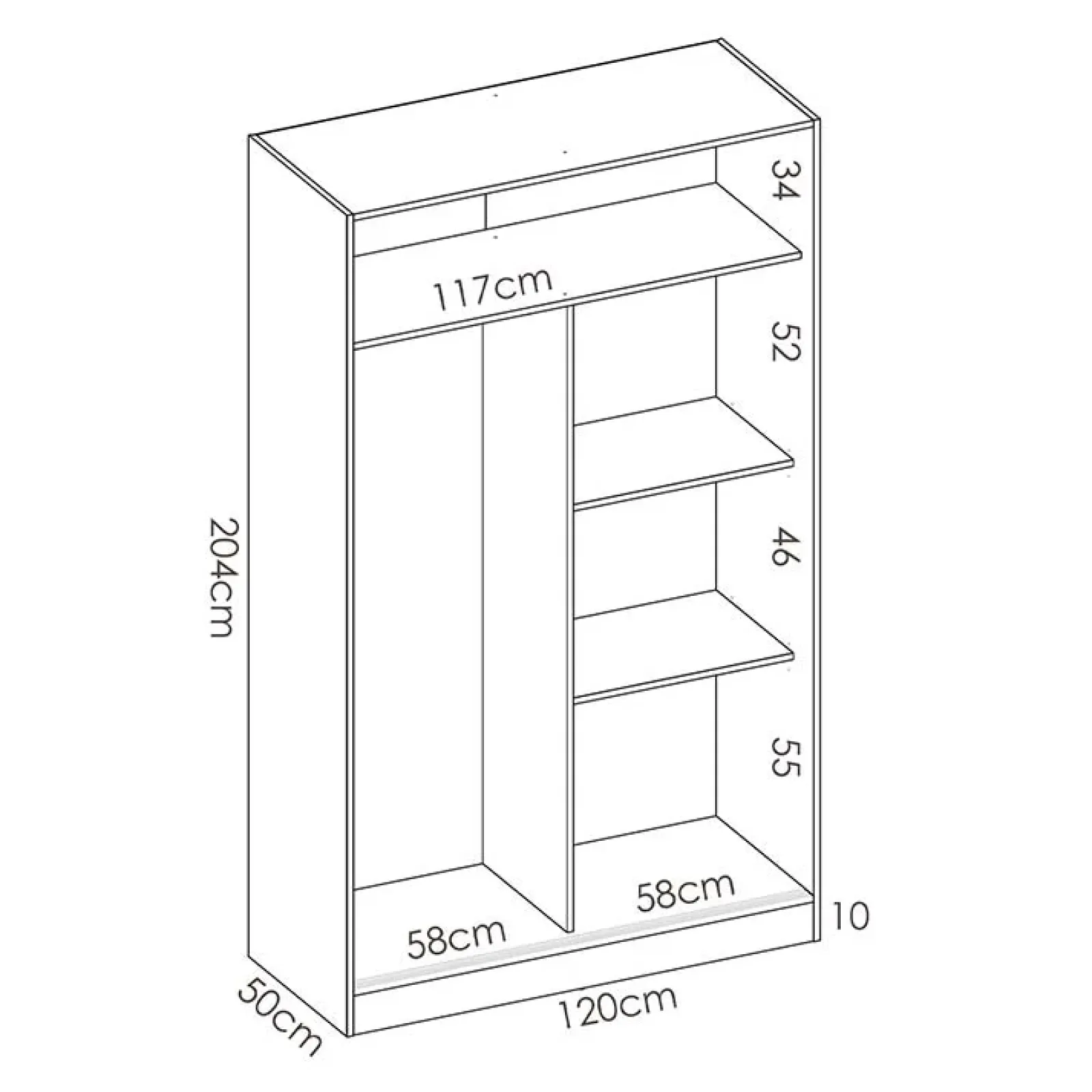 Garnero Arredamenti Armadio Ante Scorrevoli|Guardaroba-Armadio 120x204h cm 2 ante scorrevoli rovere bianco lucido Royal Bianco Lucido - Rovere