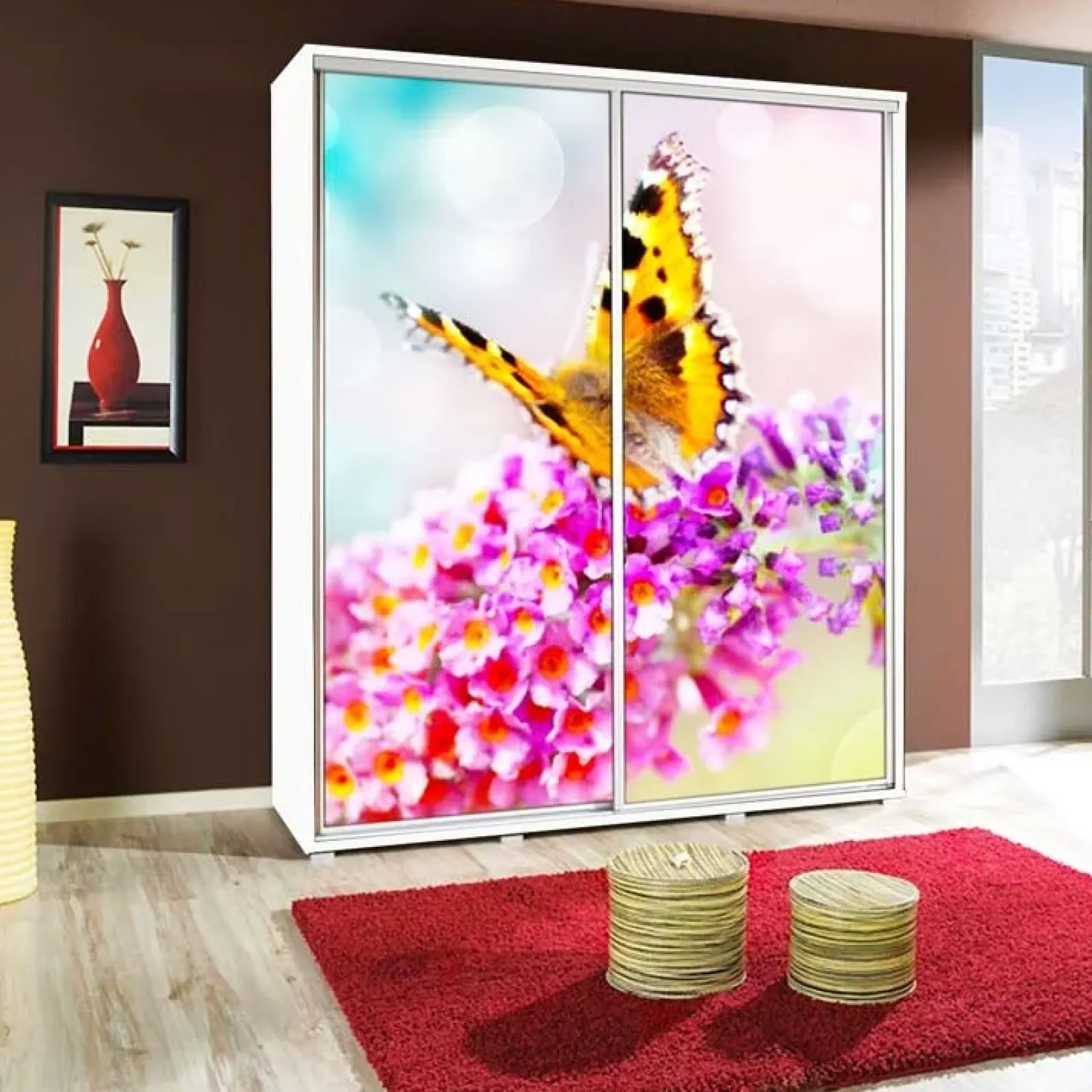 Garnero Arredamenti Armadio Ante Scorrevoli|Guardaroba-Armadio 155x215h cm 2 ante scorrevoli moderno Eliot Stampa Farfalla