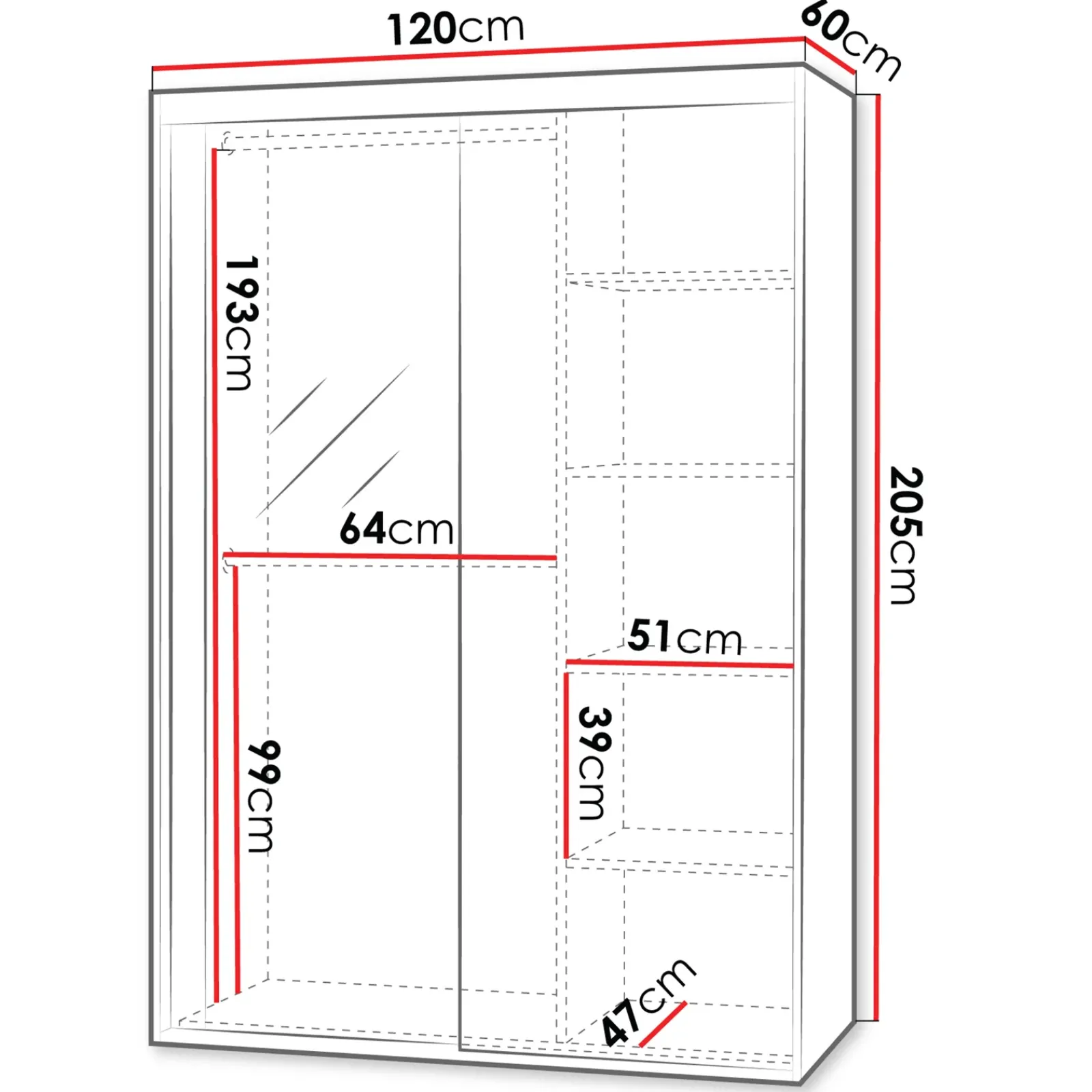 Garnero Arredamenti Armadio Ante Scorrevoli-Armadio 120x205h cm 2 ante scorrevoli con specchio bianco Boselia