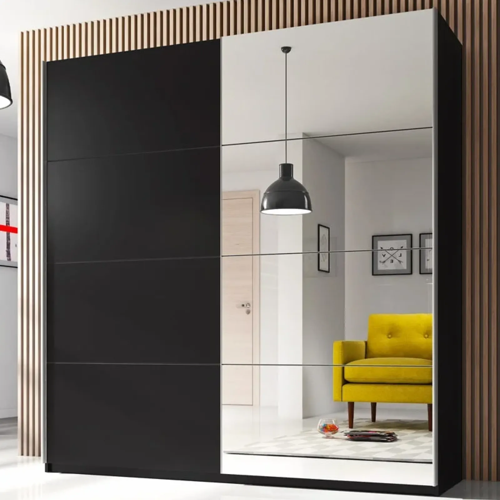 Garnero Arredamenti Armadio Ante A Specchio|Armadio Ante Scorrevoli-Armadio 221x210h cm 2 ante scorrevoli Pascal Gihome® Nero Opaco