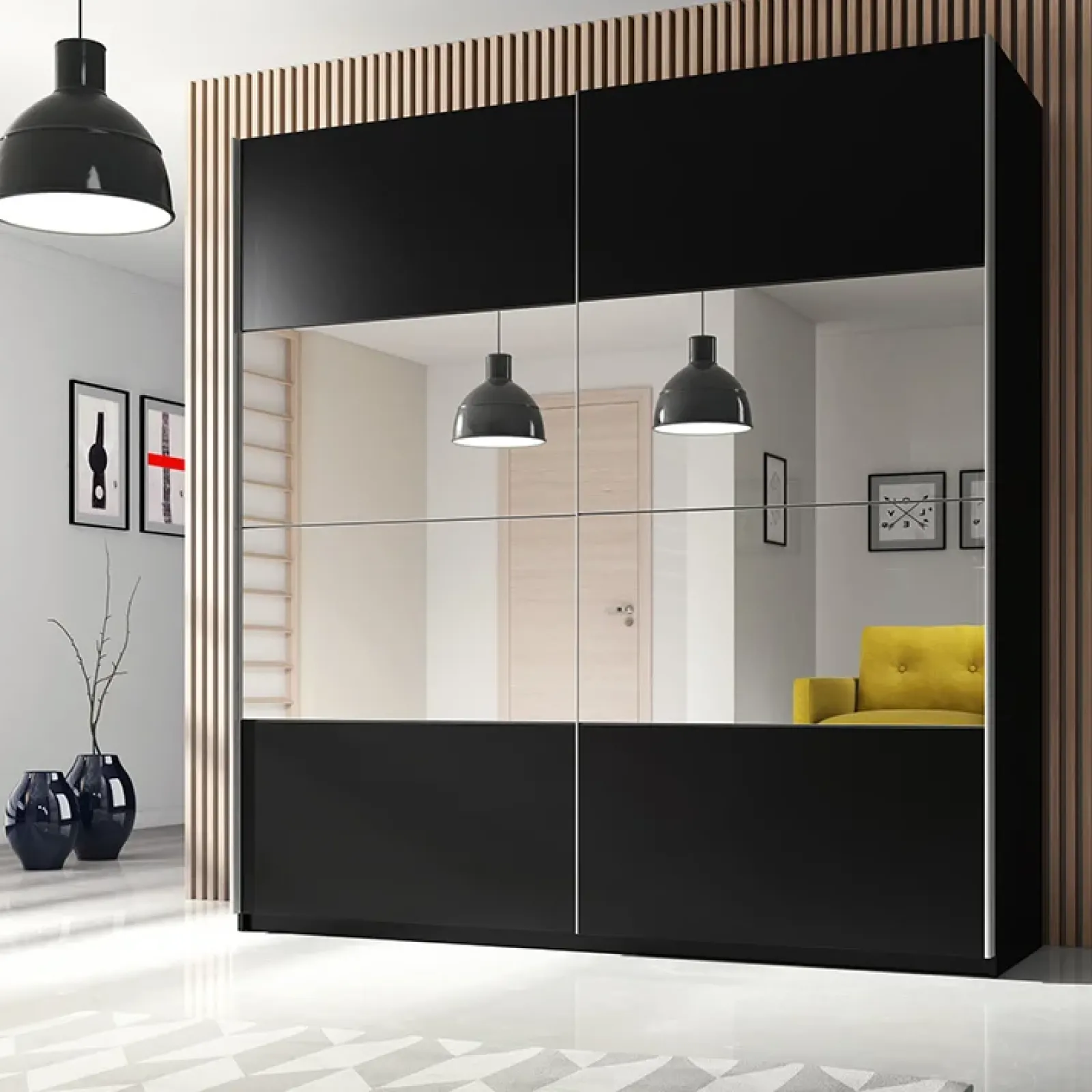 Garnero Arredamenti Armadio Ante A Specchio|Armadio Ante Scorrevoli-Armadio 221x210h cm 2 ante scorrevoli Pascal Gihome® Nero Opaco