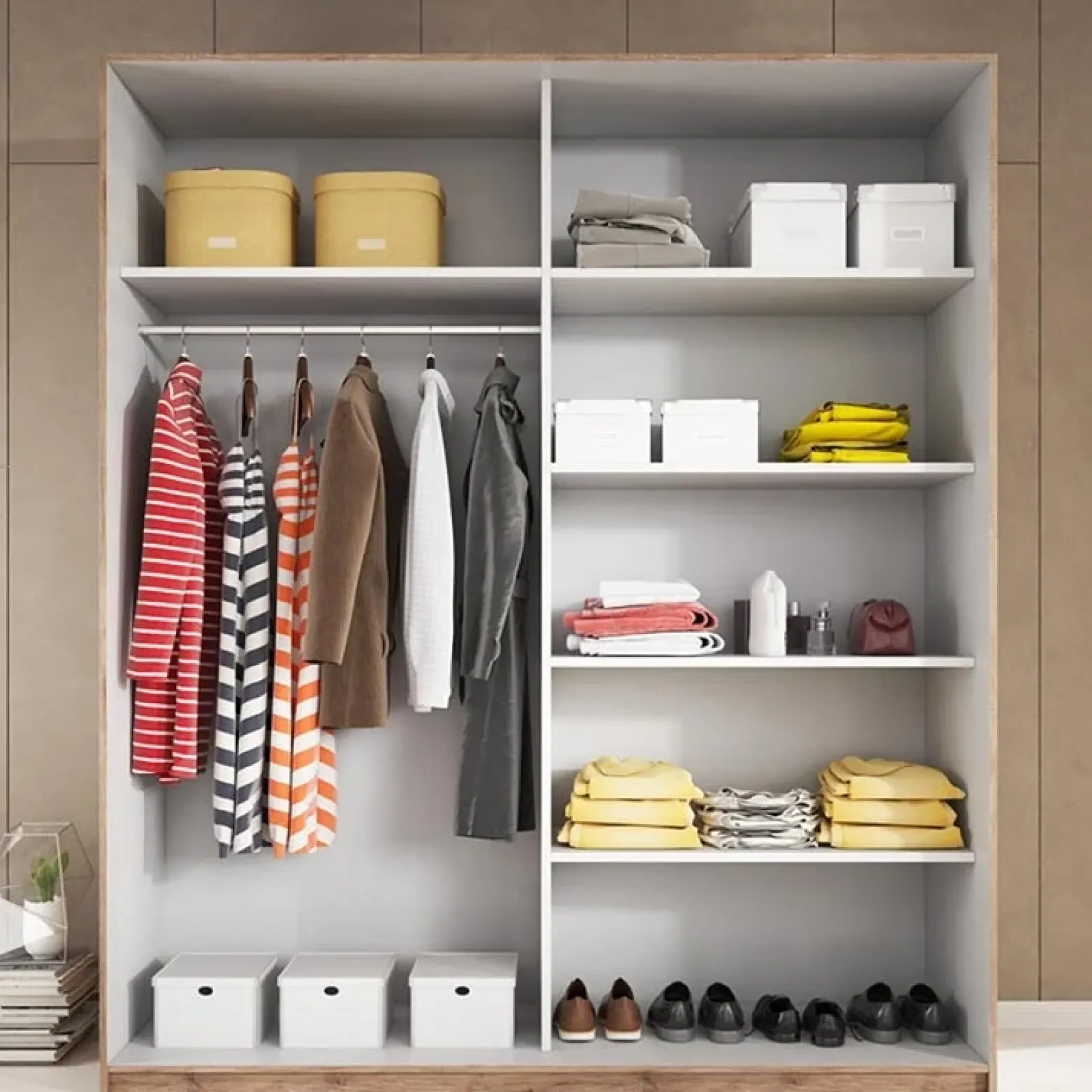 Garnero Arredamenti Armadio Ante Scorrevoli|Guardaroba-Armadio 200x210h cm 2 ante scorrevoli rovere scuro nero lucido Cortina Gihome® Nero Lucido - Wengè