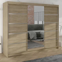 Garnero Arredamenti Armadio Ante Scorrevoli-Armadio 200x215h cm 2 ante scorrevoli con specchio Silven Rovere sonoma