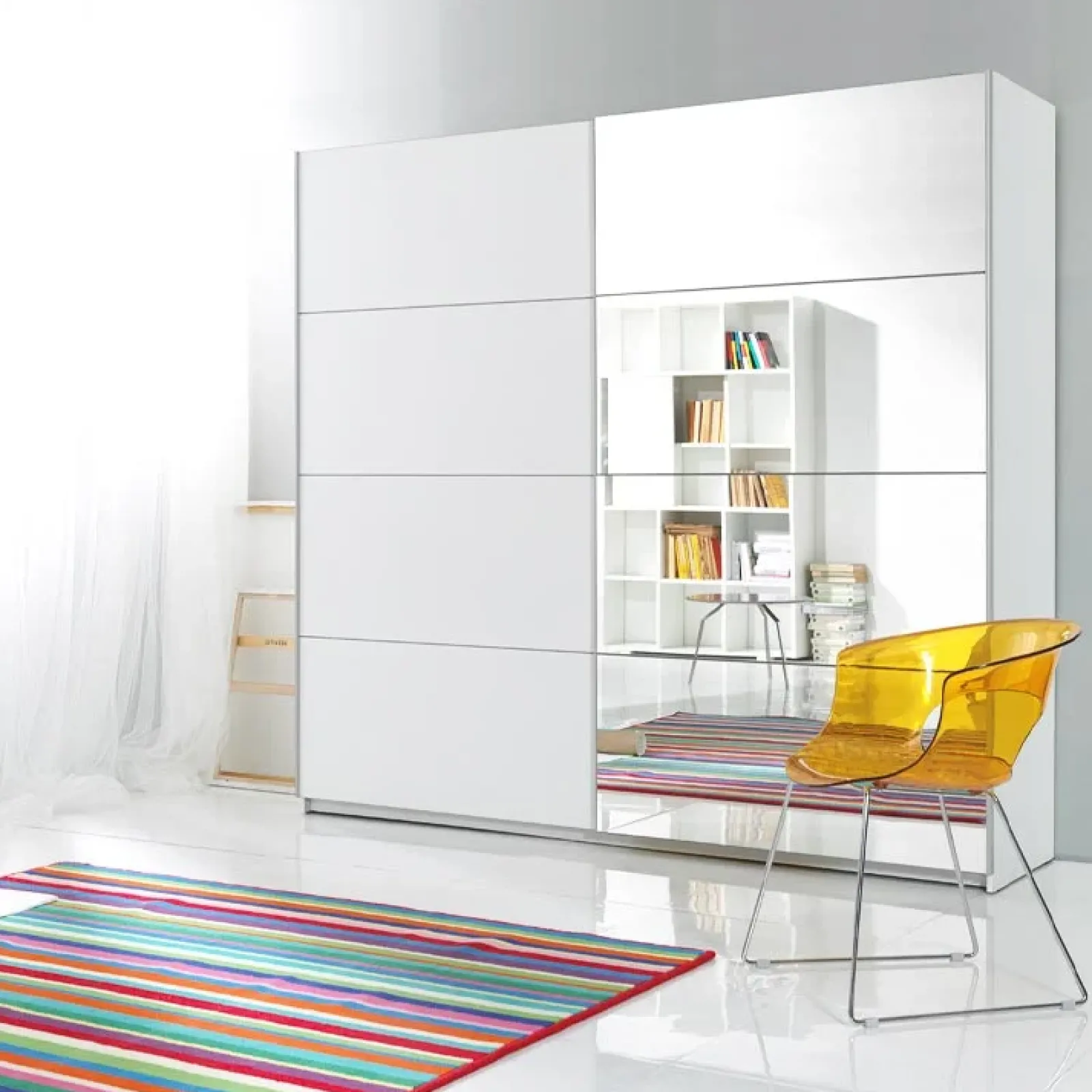 Garnero Arredamenti Armadio Ante A Specchio|Armadio Ante Scorrevoli-Armadio 221x210h cm 2 ante scorrevoli con specchio bianco Pascal Gihome® Bianco Opaco
