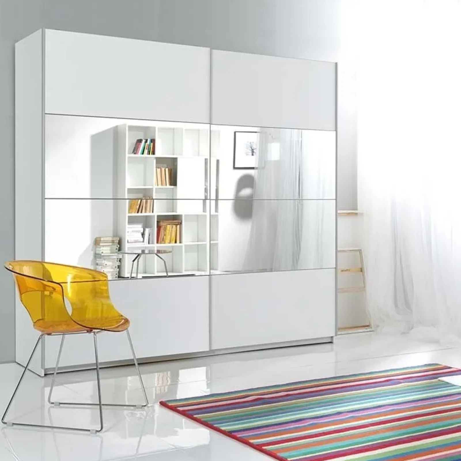 Garnero Arredamenti Armadio Ante A Specchio|Armadio Ante Scorrevoli-Armadio 221x210h cm 2 ante scorrevoli con specchio bianco Pascal Gihome® Bianco Opaco