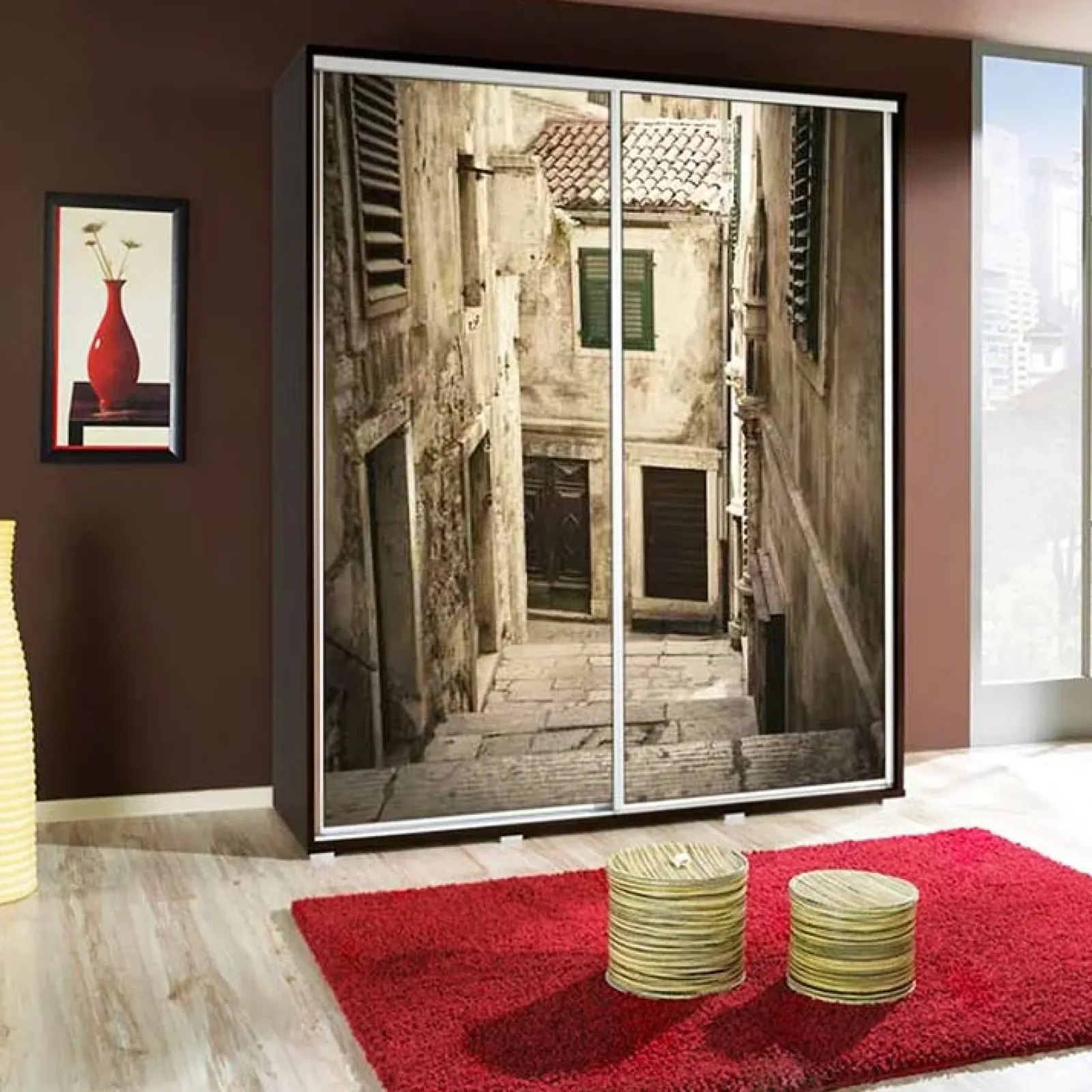 Garnero Arredamenti Armadio Ante Scorrevoli|Guardaroba-Armadio 155x215h cm 2 ante scorrevoli moderno Eliot Stampa Vicolo