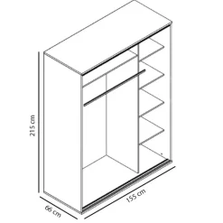 Garnero Arredamenti Armadio Ante Scorrevoli|Guardaroba-Armadio 155x215h cm 2 ante scorrevoli moderno Eliot Stampa Vicolo