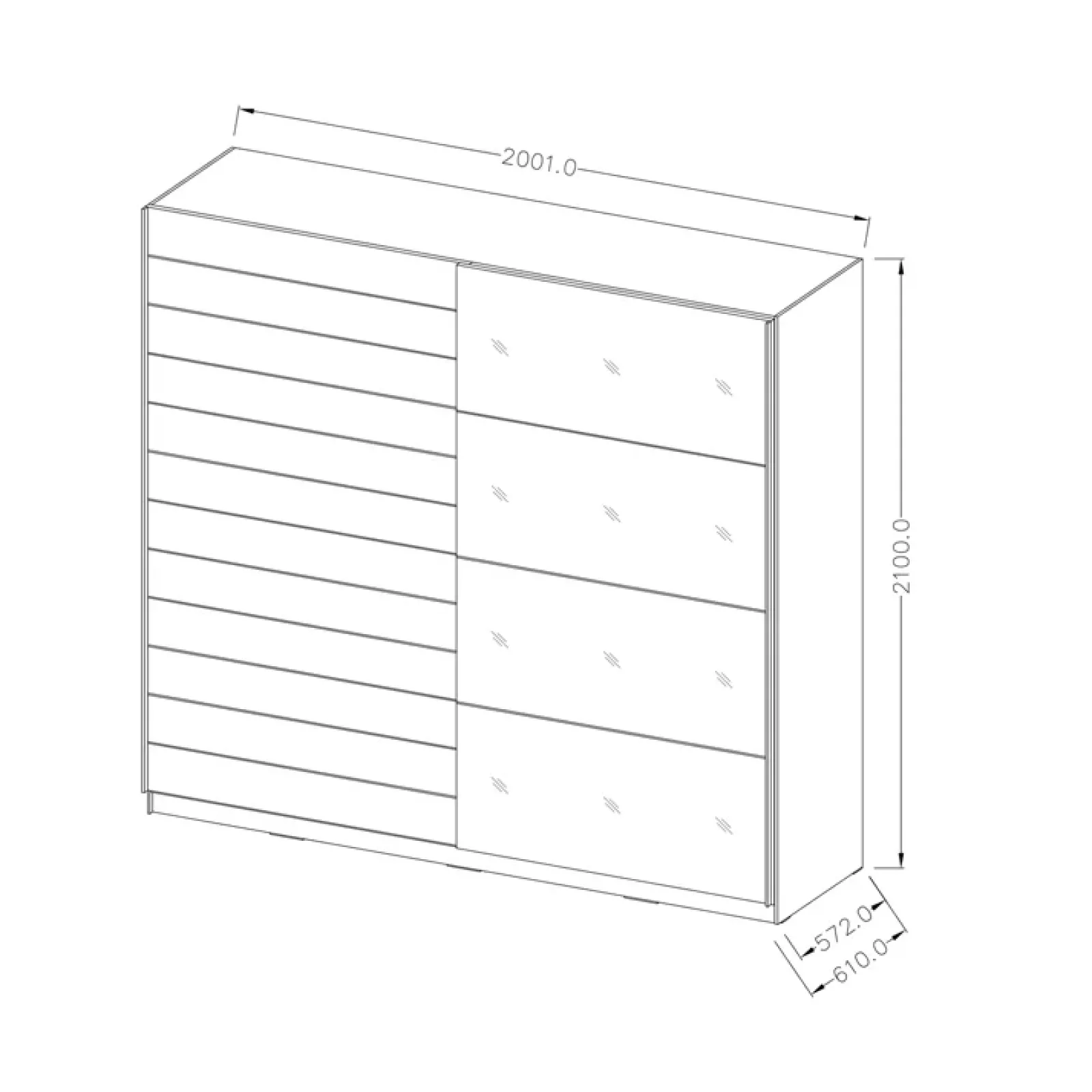 Garnero Arredamenti Armadio Ante A Specchio|Armadio Ante Scorrevoli-Armadio 200x210h cm 2 ante scorrevoli con specchio Cortina Gihome® Bianco Frassinato
