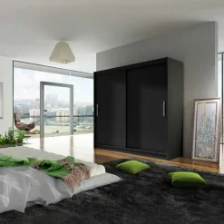 Garnero Arredamenti Armadio Ante Scorrevoli|Guardaroba-Armadio 180x215h cm 2 ante scorrevoli design moderno nero Aisha Nero Opaco