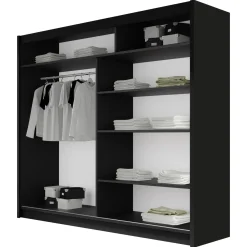 Garnero Arredamenti Armadio Ante Scorrevoli|Guardaroba-Armadio 180x215h cm 2 ante scorrevoli design moderno nero Aisha Nero Opaco