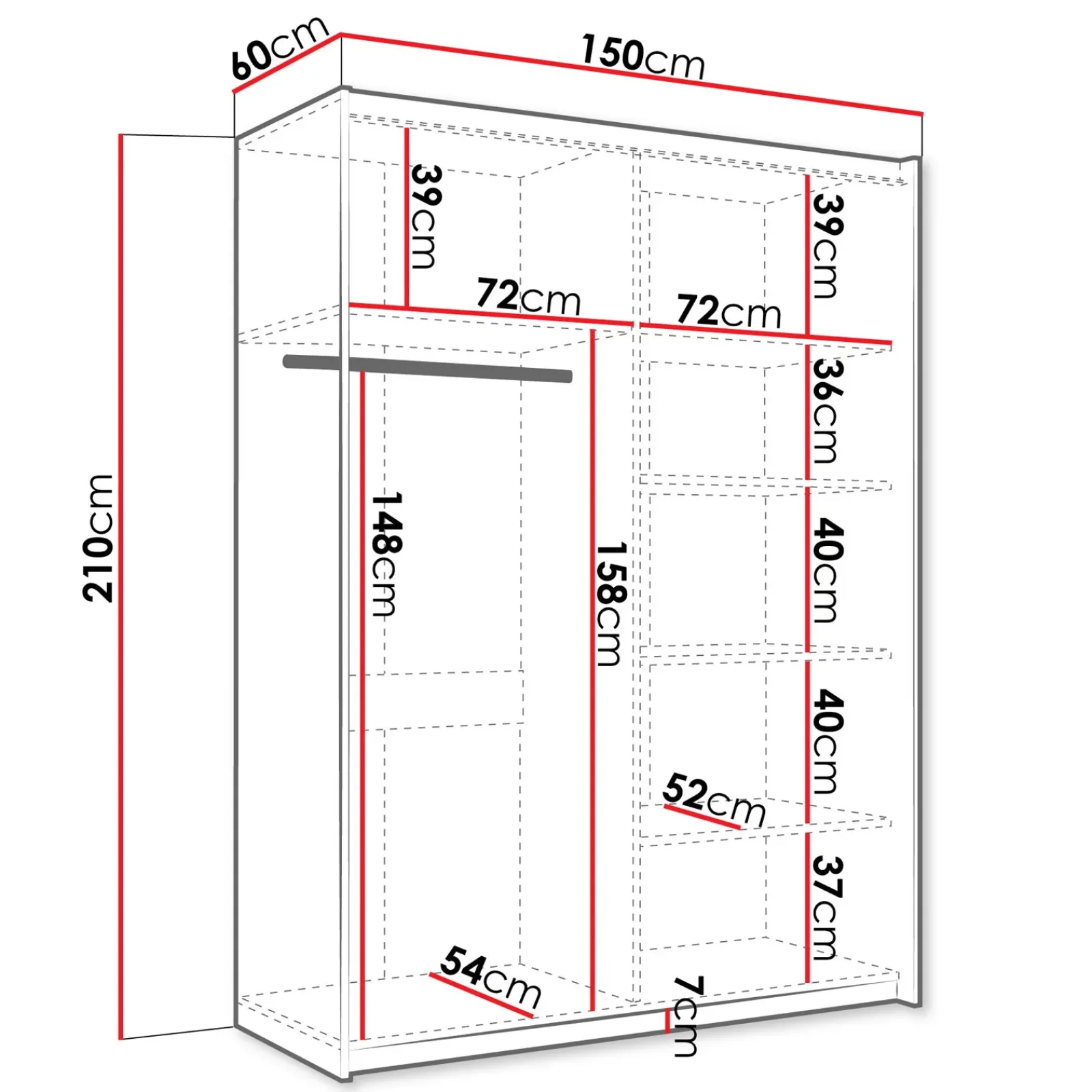 Garnero Arredamenti Armadio Ante A Specchio|Armadio Ante Scorrevoli-Armadio 150x210h cm 2 ante scorrevoli con specchio bianco Lilly