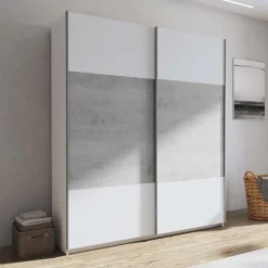 Garnero Arredamenti Armadio Ante Scorrevoli|Guardaroba-Armadio 180x219h cm 2 ante scorrevoli bianco frassinato cemento Mosca Cemento - Bianco Frassinato