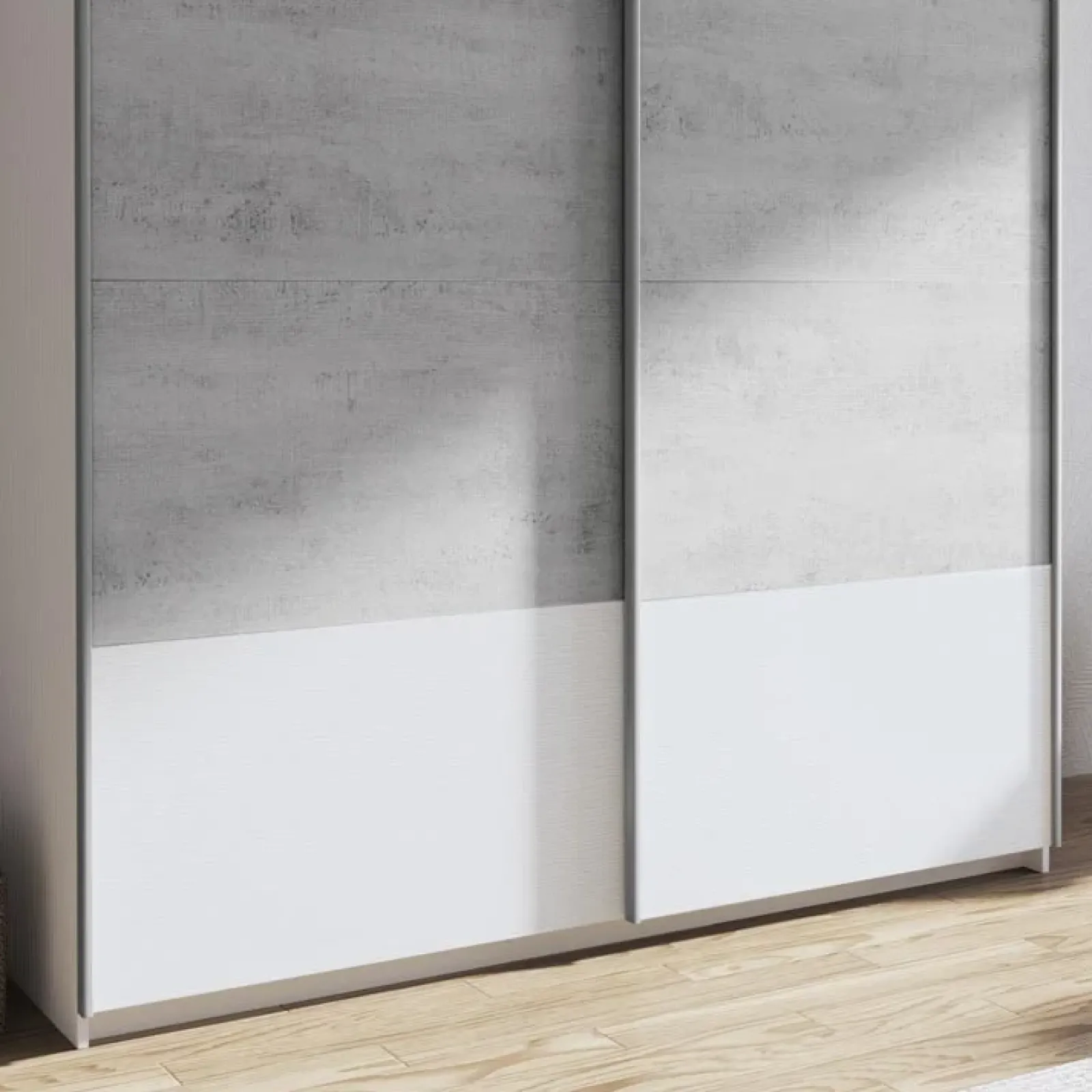 Garnero Arredamenti Armadio Ante Scorrevoli|Guardaroba-Armadio 180x219h cm 2 ante scorrevoli bianco frassinato cemento Mosca Cemento - Bianco Frassinato