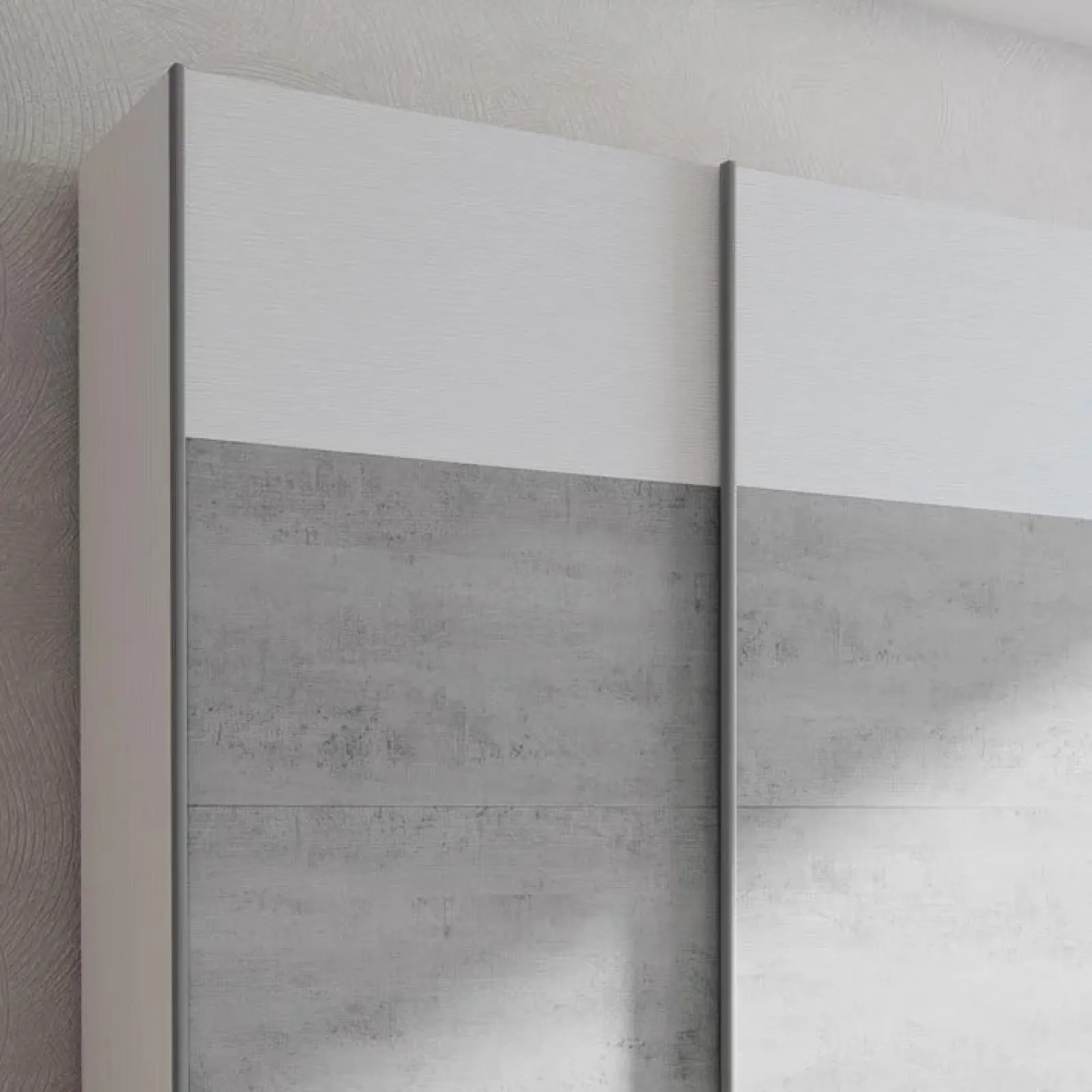 Garnero Arredamenti Armadio Ante Scorrevoli|Guardaroba-Armadio 180x219h cm 2 ante scorrevoli bianco frassinato cemento Mosca Cemento - Bianco Frassinato