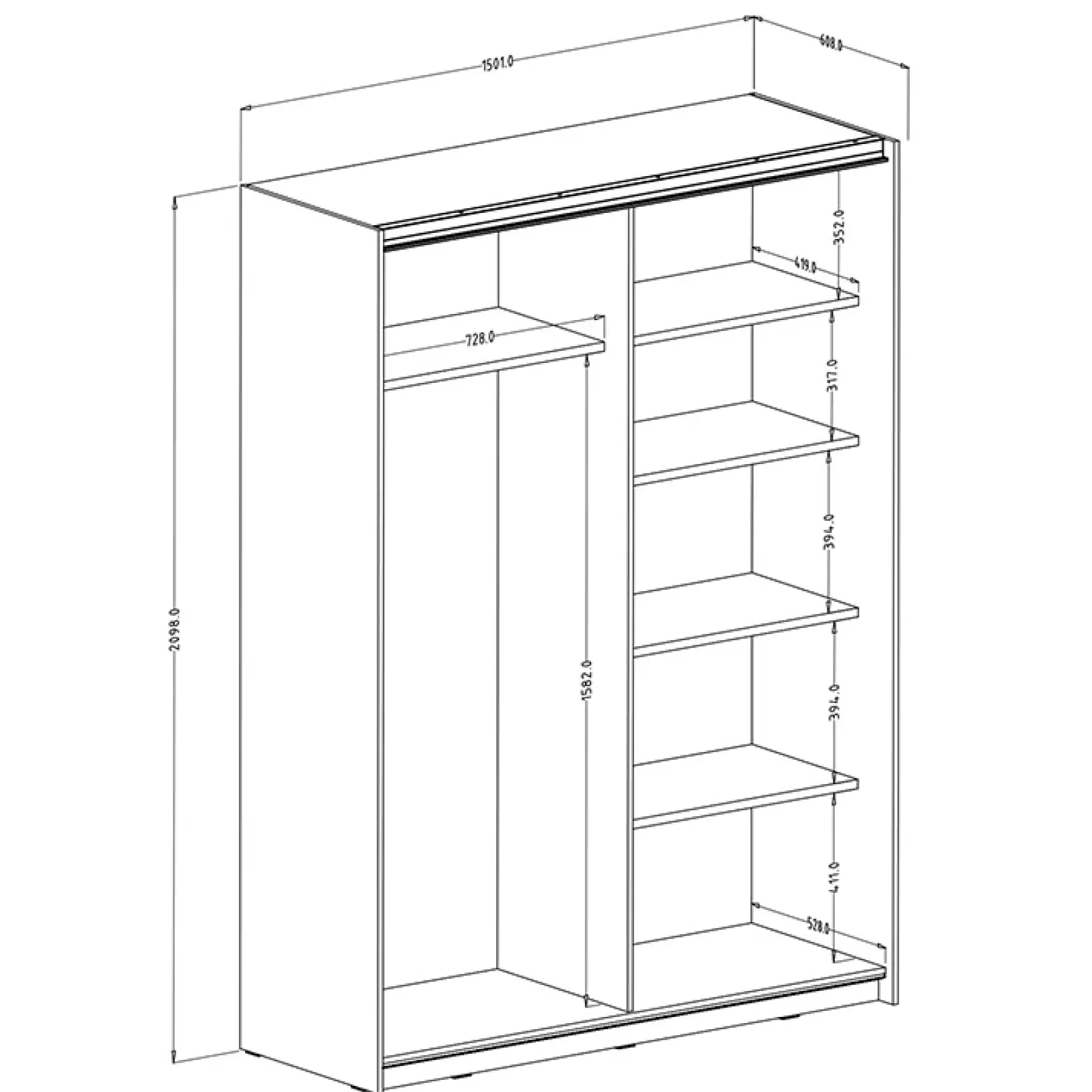 Garnero Arredamenti Armadio Ante A Specchio|Armadio Ante Scorrevoli-Armadio 150x210h cm 2 ante scorrevoli con specchio Pascal Gihome® Nero Opaco