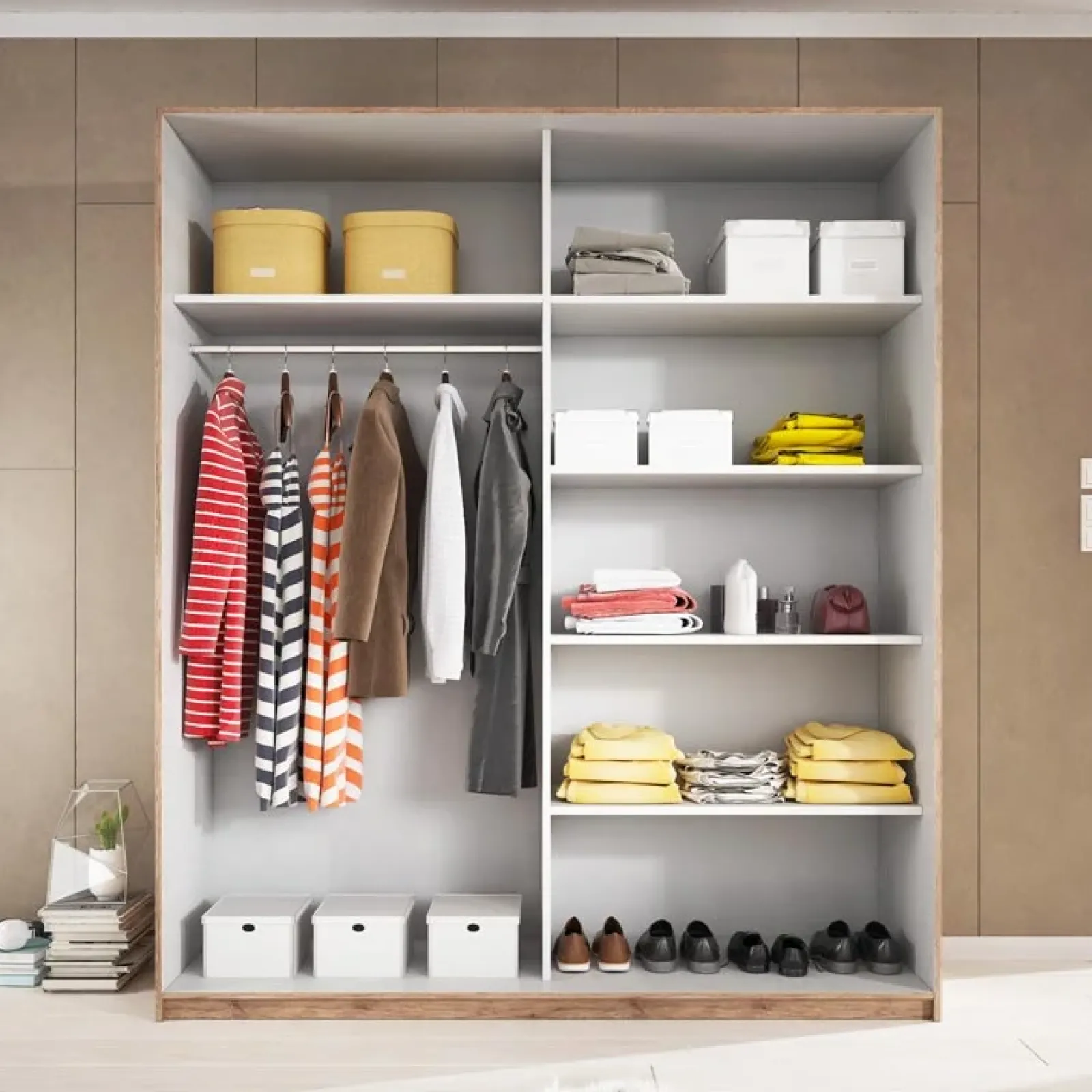 Garnero Arredamenti Armadio Ante Scorrevoli|Guardaroba-Armadio 200x210h cm 2 ante scorrevoli bianco rovere Nexus Gihome®