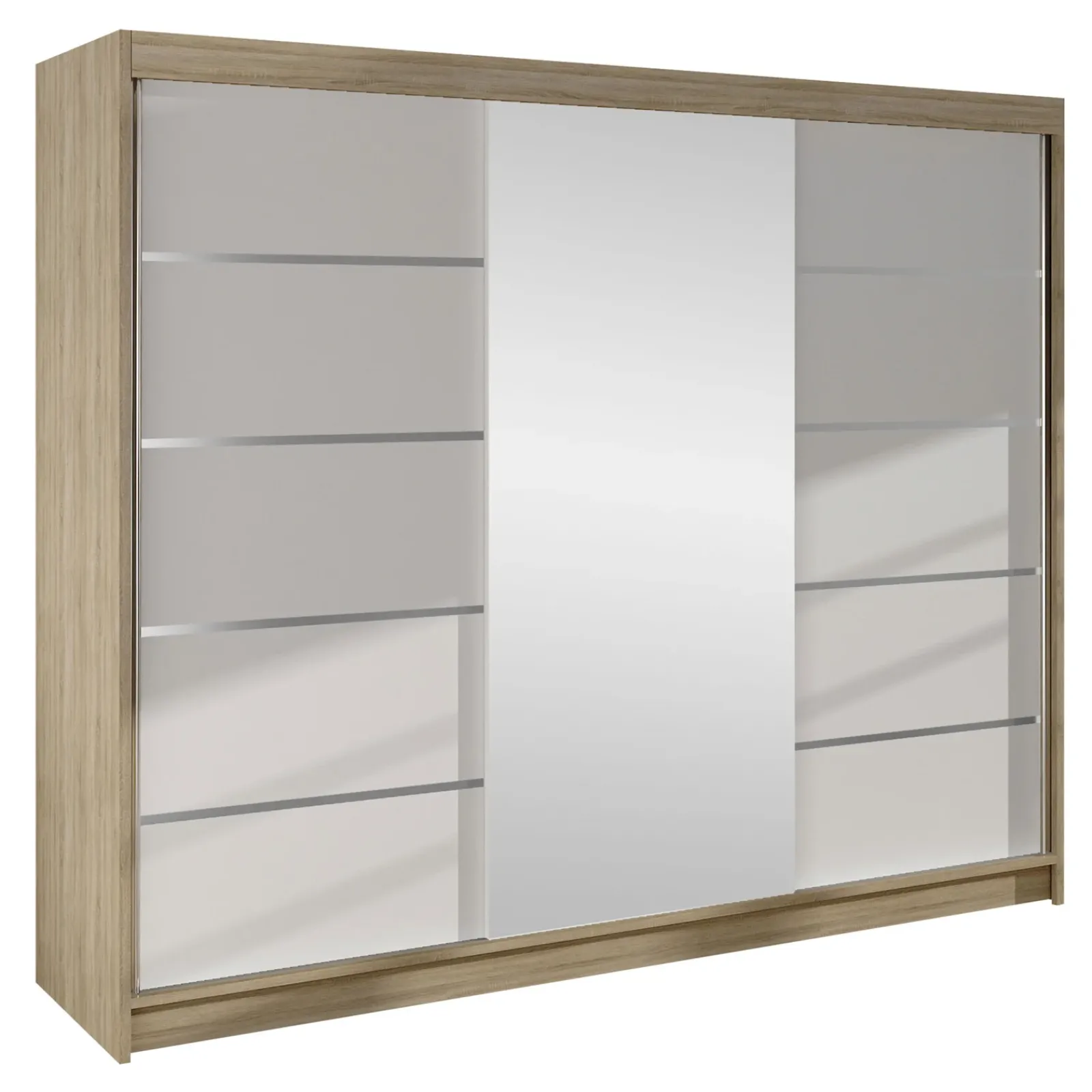 Garnero Arredamenti Armadio Ante Scorrevoli-Armadio 200x215h cm 2 ante scorrevoli con specchio rovere sonoma bianco opaco Silven Rovere sonoma - Bianco opaco