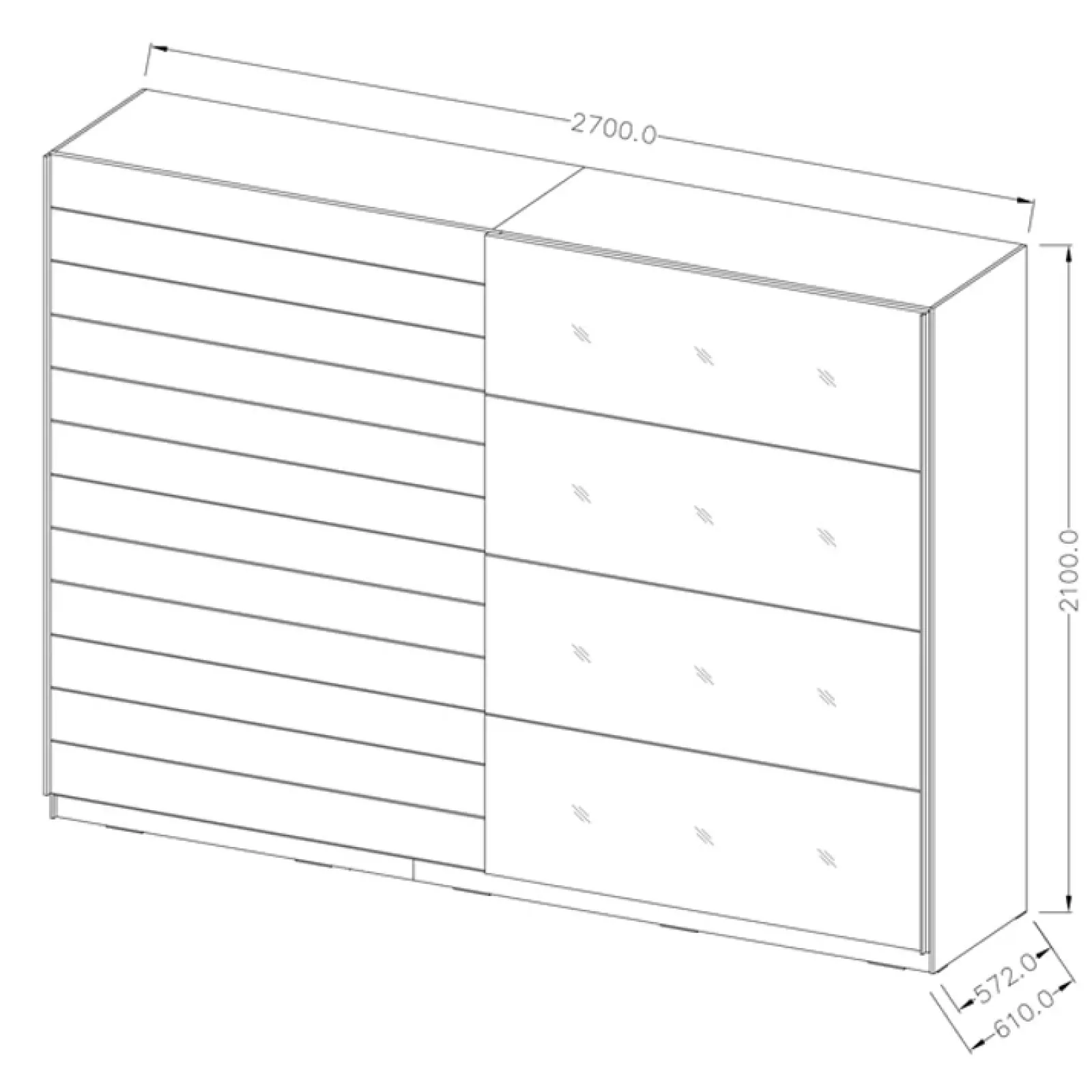 Garnero Arredamenti Armadio Ante Scorrevoli|Guardaroba-Armadio 270x210h cm 2 ante scorrevoli rovere nero lucido Cortina Gihome® Nero Lucido - Wengè