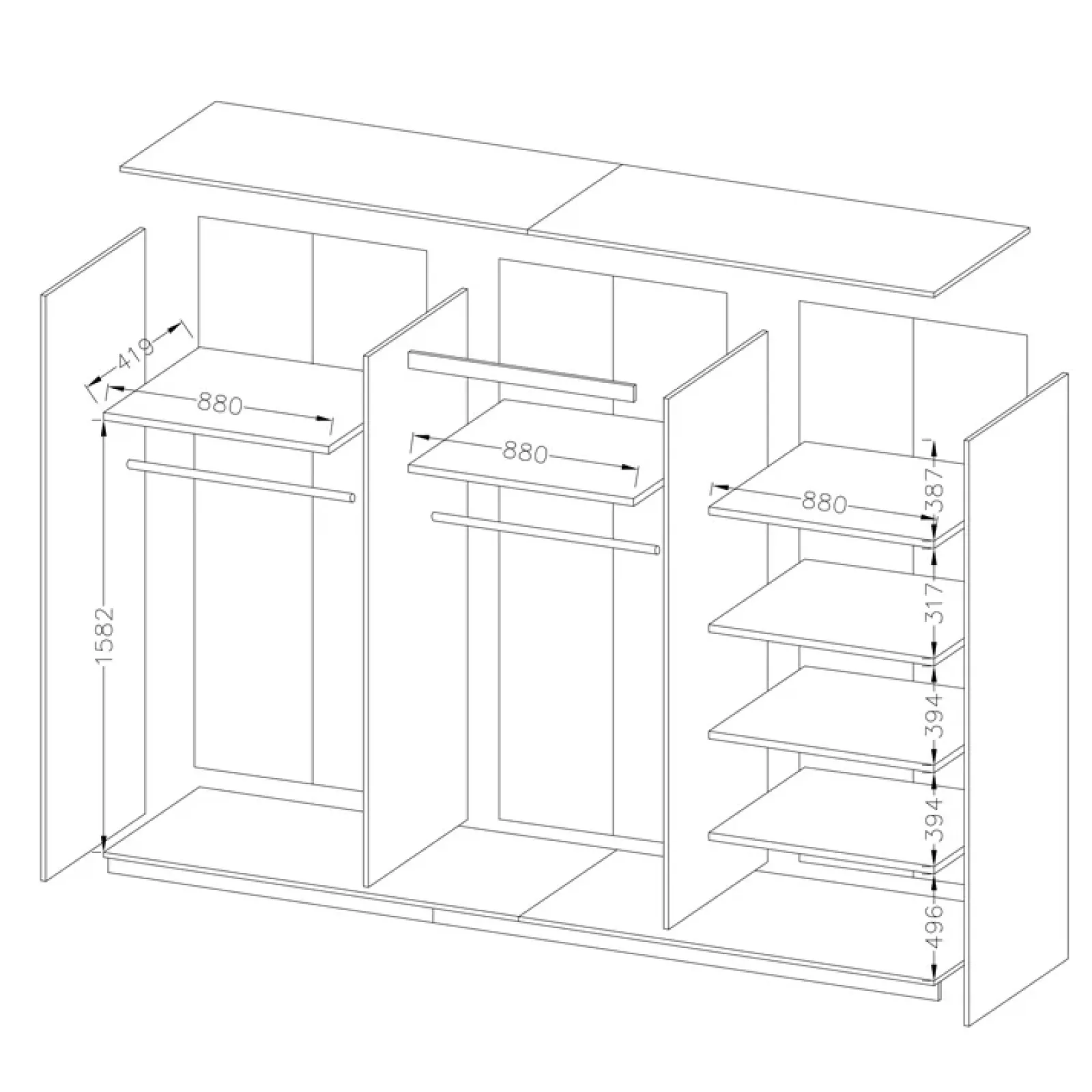 Garnero Arredamenti Armadio Ante Scorrevoli|Guardaroba-Armadio 270x210h cm 2 ante scorrevoli rovere nero lucido Cortina Gihome® Nero Lucido - Wengè