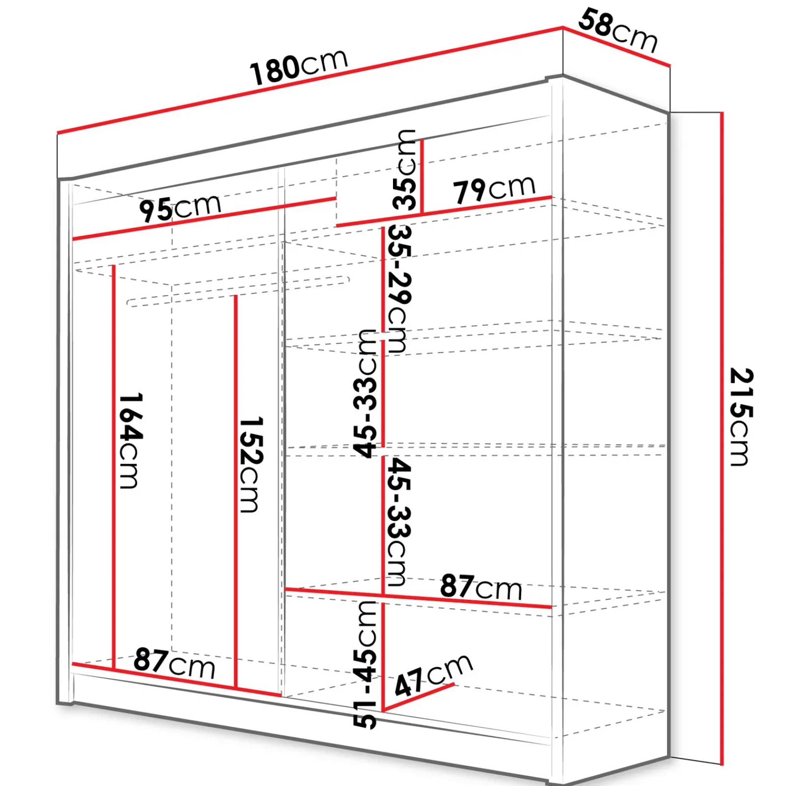 Garnero Arredamenti Armadio Ante Scorrevoli-Armadio 180x215h cm 2 ante scorrevoli con specchio centrale bianco opaco Karl