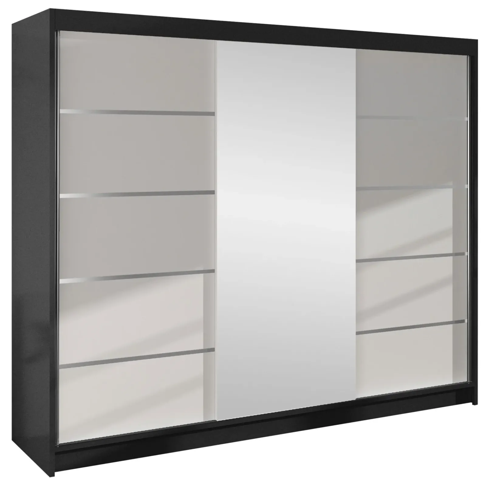 Garnero Arredamenti Armadio Ante Scorrevoli-Armadio 200x215h cm 2 ante scorrevoli con specchio nero bianco opaco Silven Nero Opaco - Bianco opaco