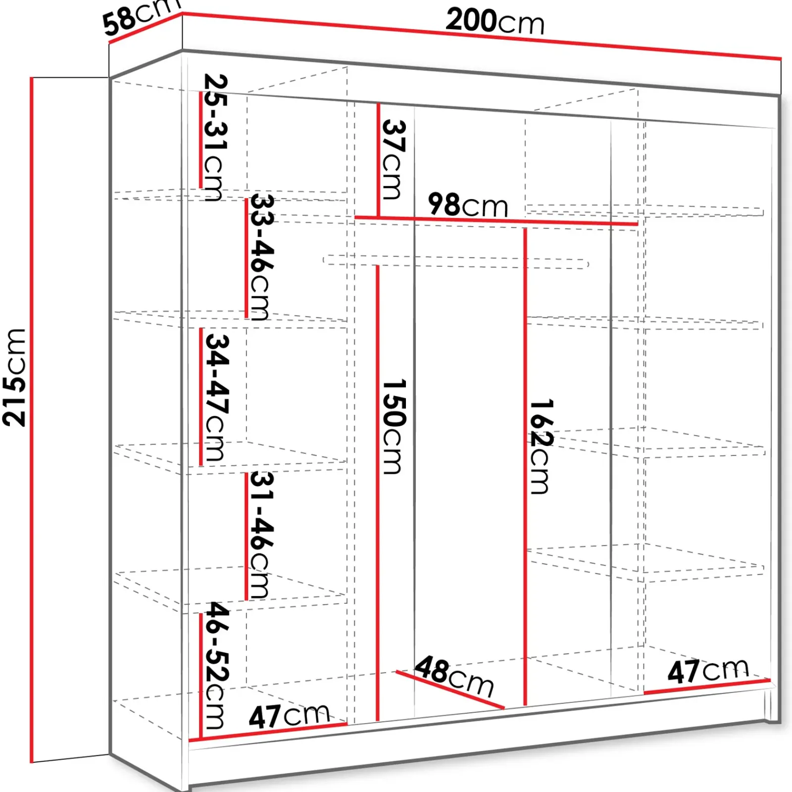 Garnero Arredamenti Armadio Ante Scorrevoli-Armadio 200x215h cm 2 ante scorrevoli con specchio nero bianco opaco Silven Nero Opaco - Bianco opaco