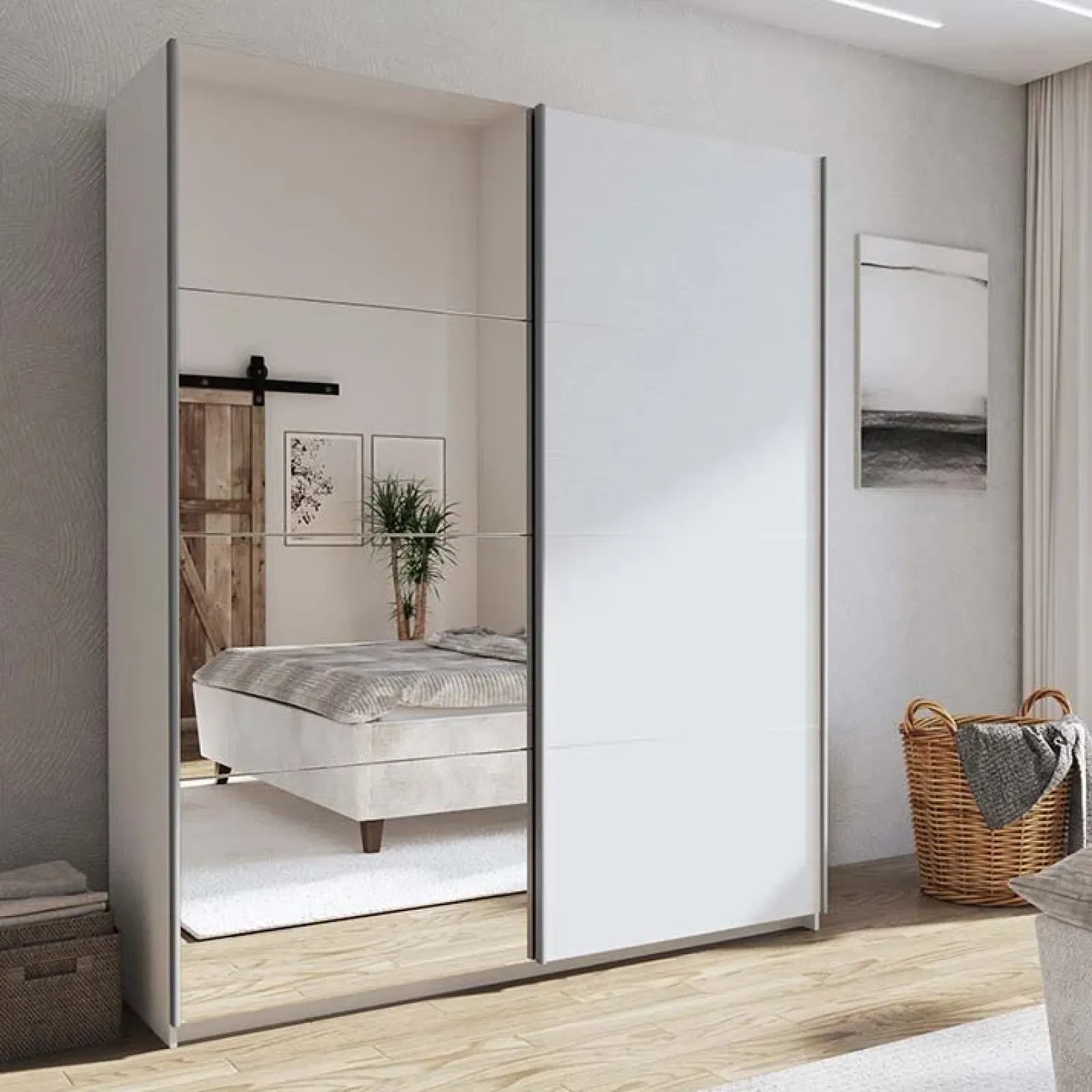 Garnero Arredamenti Armadio Ante A Specchio|Armadio Ante Scorrevoli-Armadio 180x219h cm 2 ante scorrevoli moderno Caracas Bianco Frassinato