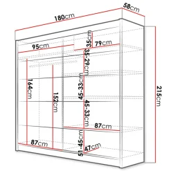 Garnero Arredamenti Armadio Ante Scorrevoli|Guardaroba-Armadio 180x215h cm 2 ante scorrevoli bianco opaco Karl