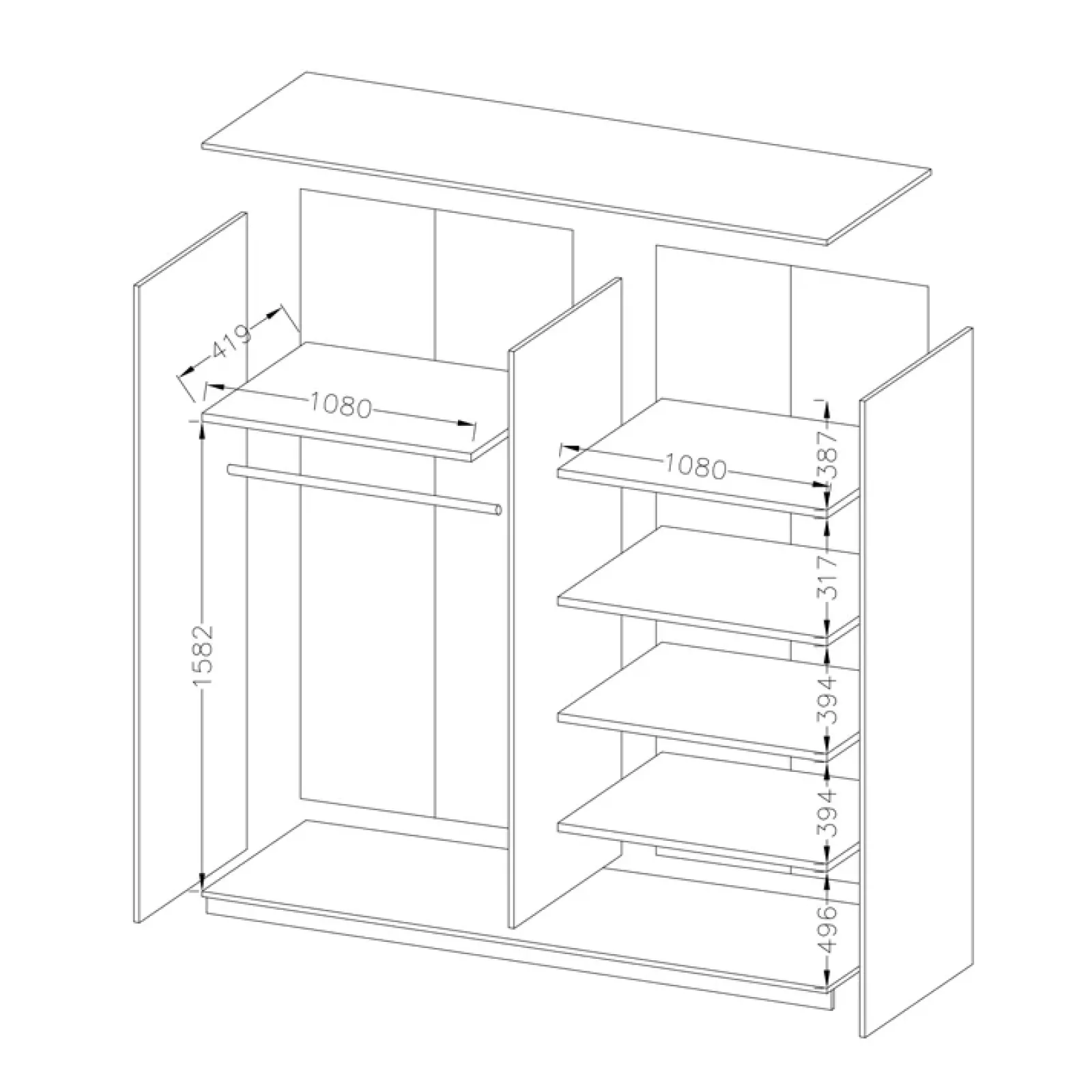 Garnero Arredamenti Armadio Ante A Specchio|Armadio Ante Scorrevoli-Armadio 220x210h cm 2 ante scorrevoli Cortina Gihome® Bianco Frassinato