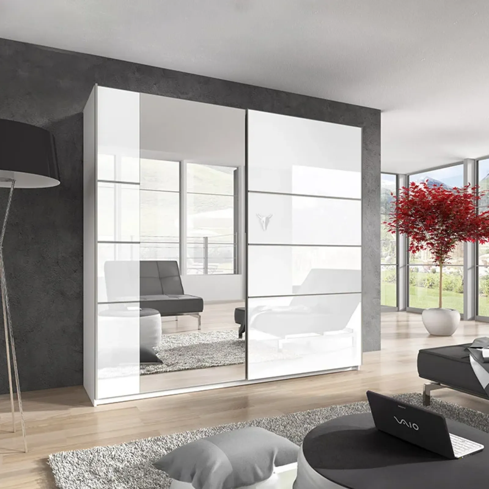 Garnero Arredamenti Armadio Ante A Specchio|Armadio Ante Scorrevoli-Armadio 180x210h cm 2 ante scorrevoli con specchio bianco lucido Marcus Gihome®