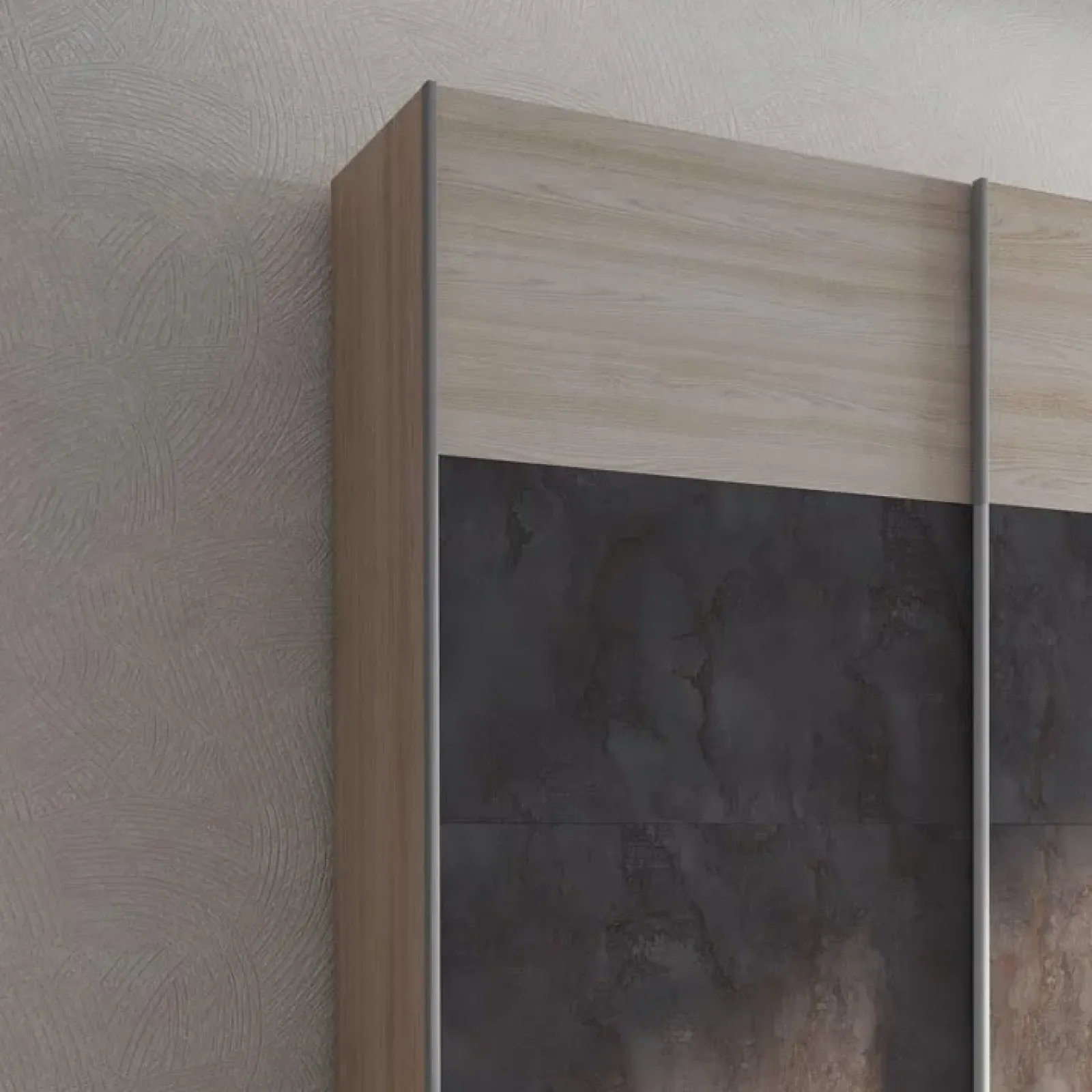 Garnero Arredamenti Armadio Ante Scorrevoli|Guardaroba-Armadio 180x219h cm 2 ante scorrevoli rovere chiaro ossido Mosca Rovere - Ossido