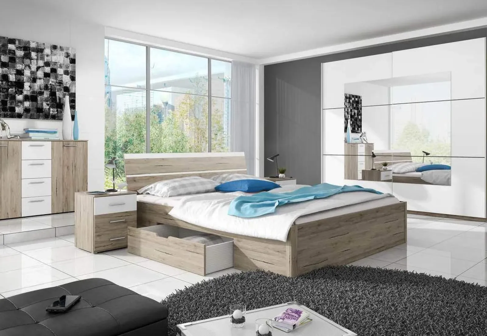 Garnero Arredamenti Armadio Ante A Specchio|Armadio Ante Scorrevoli-Armadio 221x210h cm 2 ante scorrevoli rovere bianco Copenhagen