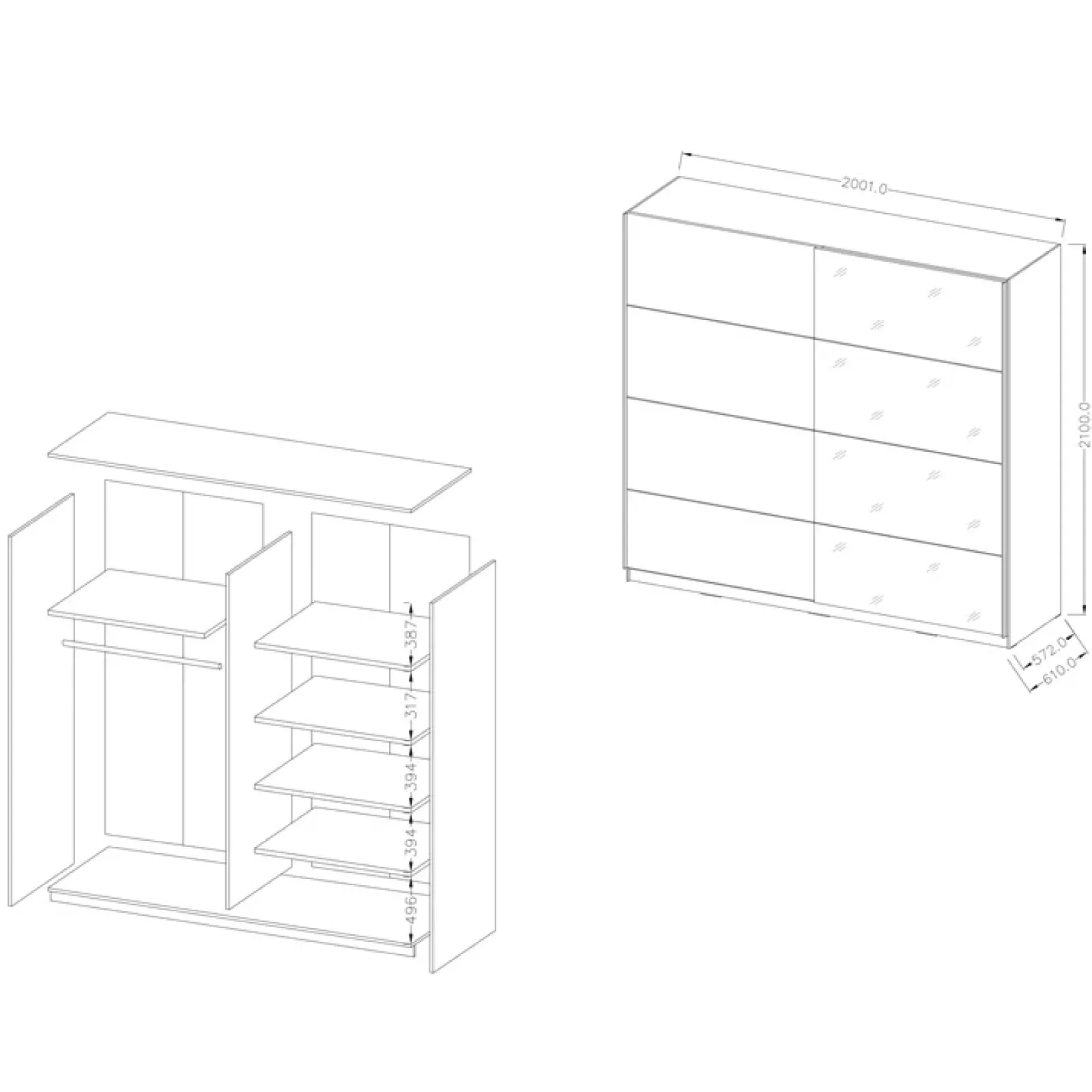 Garnero Arredamenti Armadio Ante A Specchio|Armadio Ante Scorrevoli-Armadio 200x210h cm 2 ante scorrevoli con specchio bianco opaco Pascal Gihome®