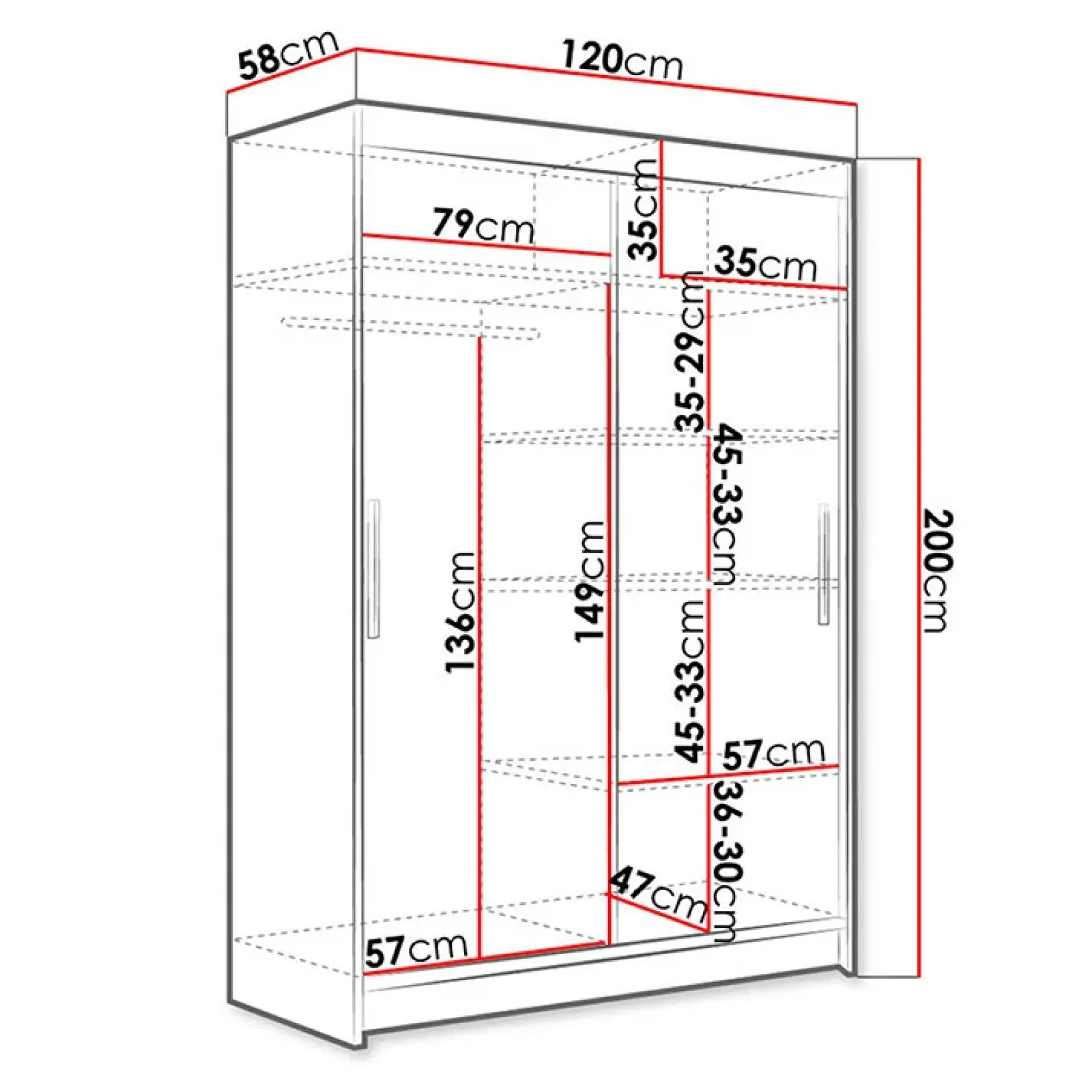 Garnero Arredamenti Armadio Ante Scorrevoli|Guardaroba-Armadio 120x200h cm 2 ante scorrevoli moderno nero Tancredi