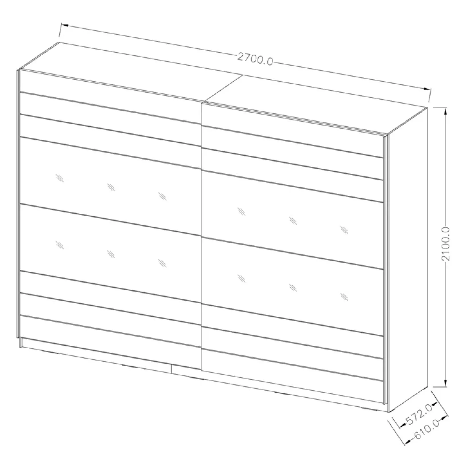 Garnero Arredamenti Armadio Ante A Specchio|Armadio Ante Scorrevoli-Armadio 270x210h cm 2 ante scorrevoli con specchio rovere scuro Brock Gihome®
